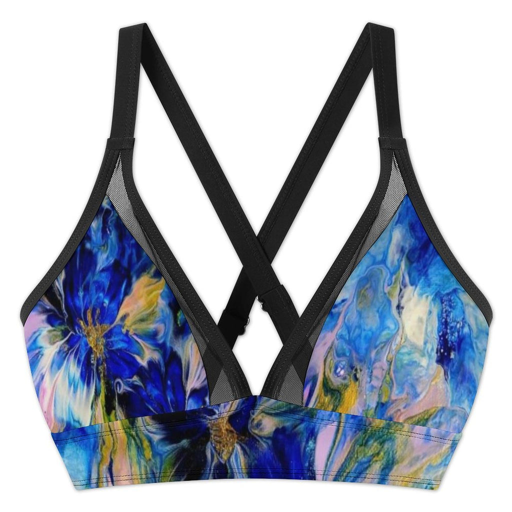 Royal Blue Garden - Design Women's Mesh Drawstring Skirt and Swimsuit Set