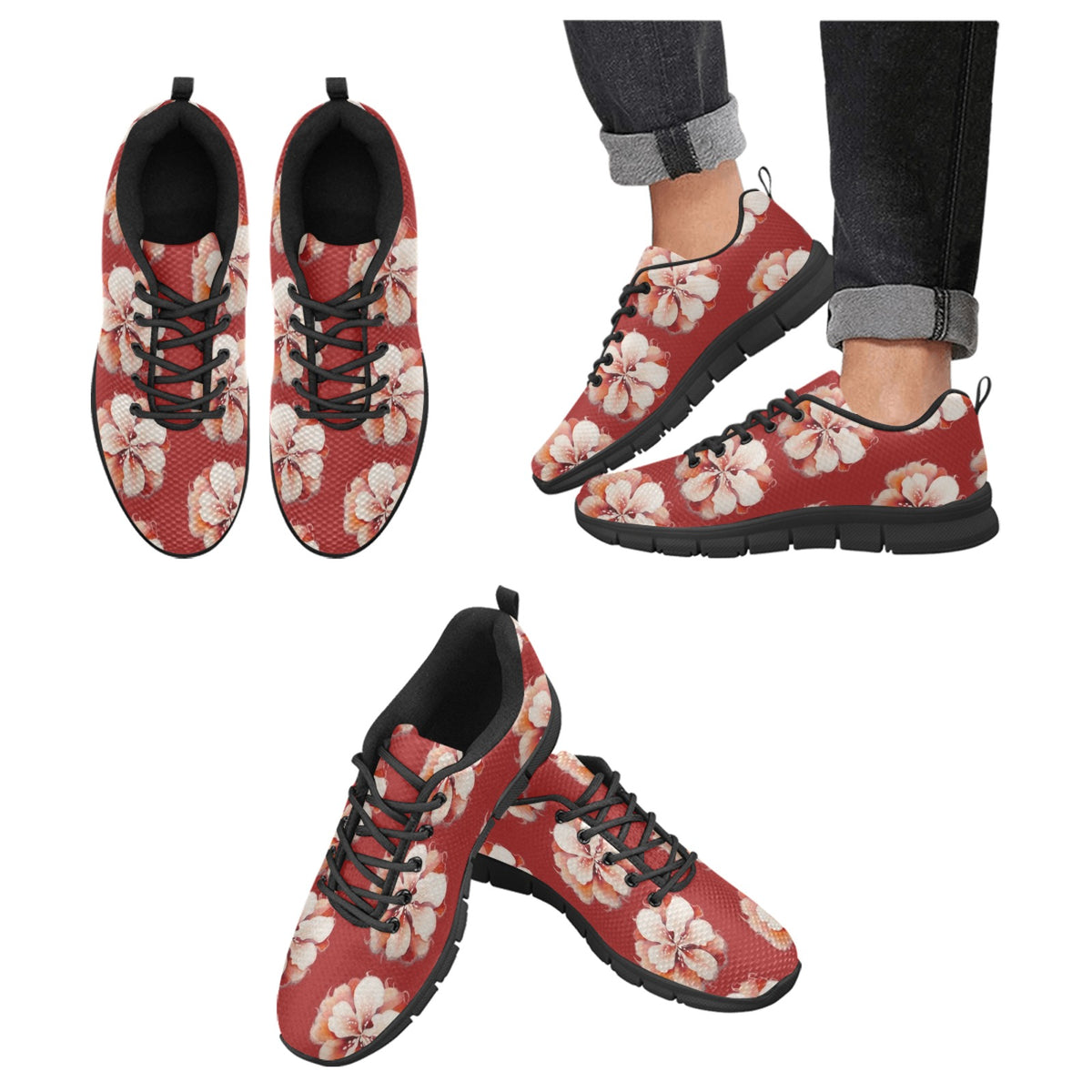 Red Floral - Women's Breathable Running Shoes