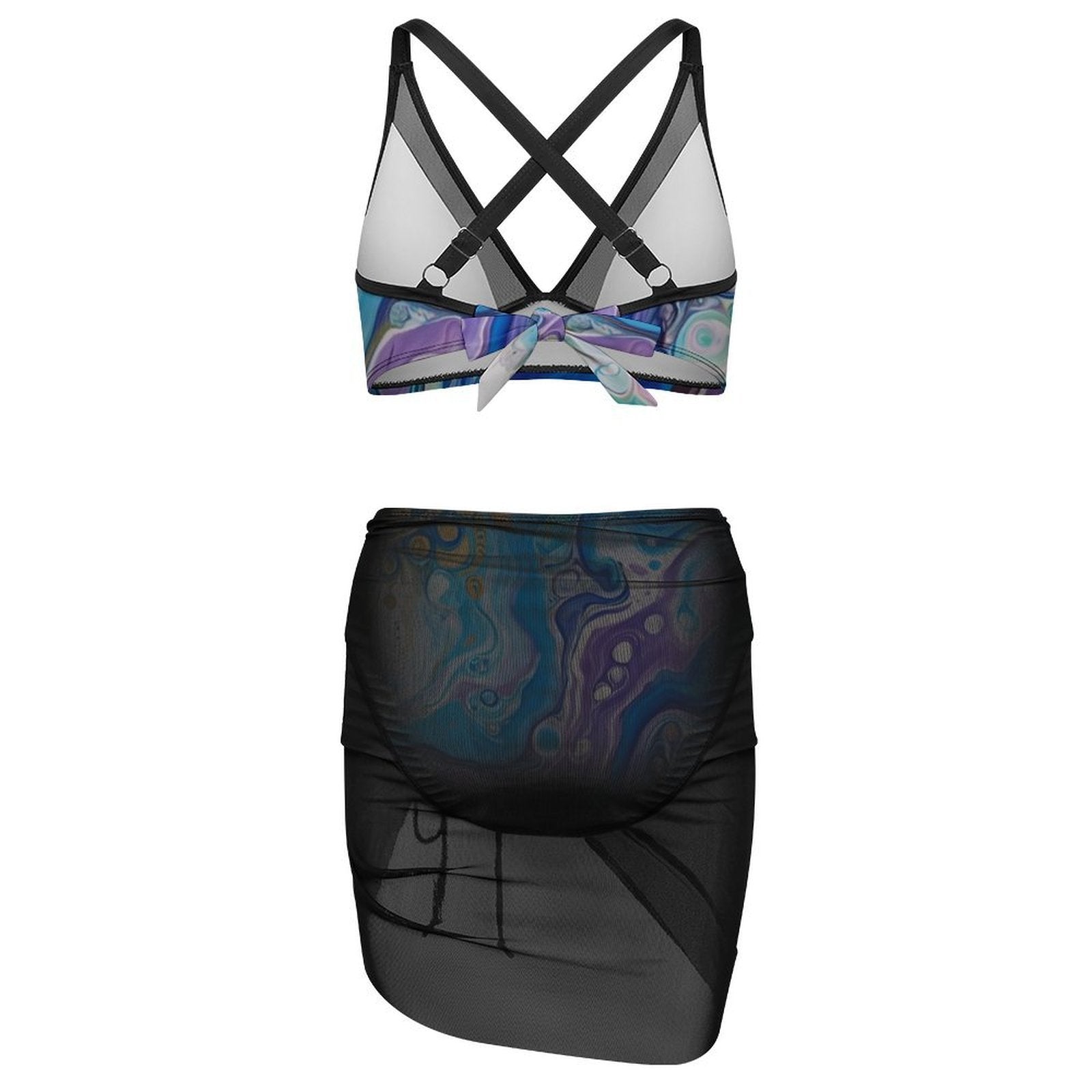 Mandala Sun - Design Women's Mesh Drawstring Skirt and Swimsuit Set