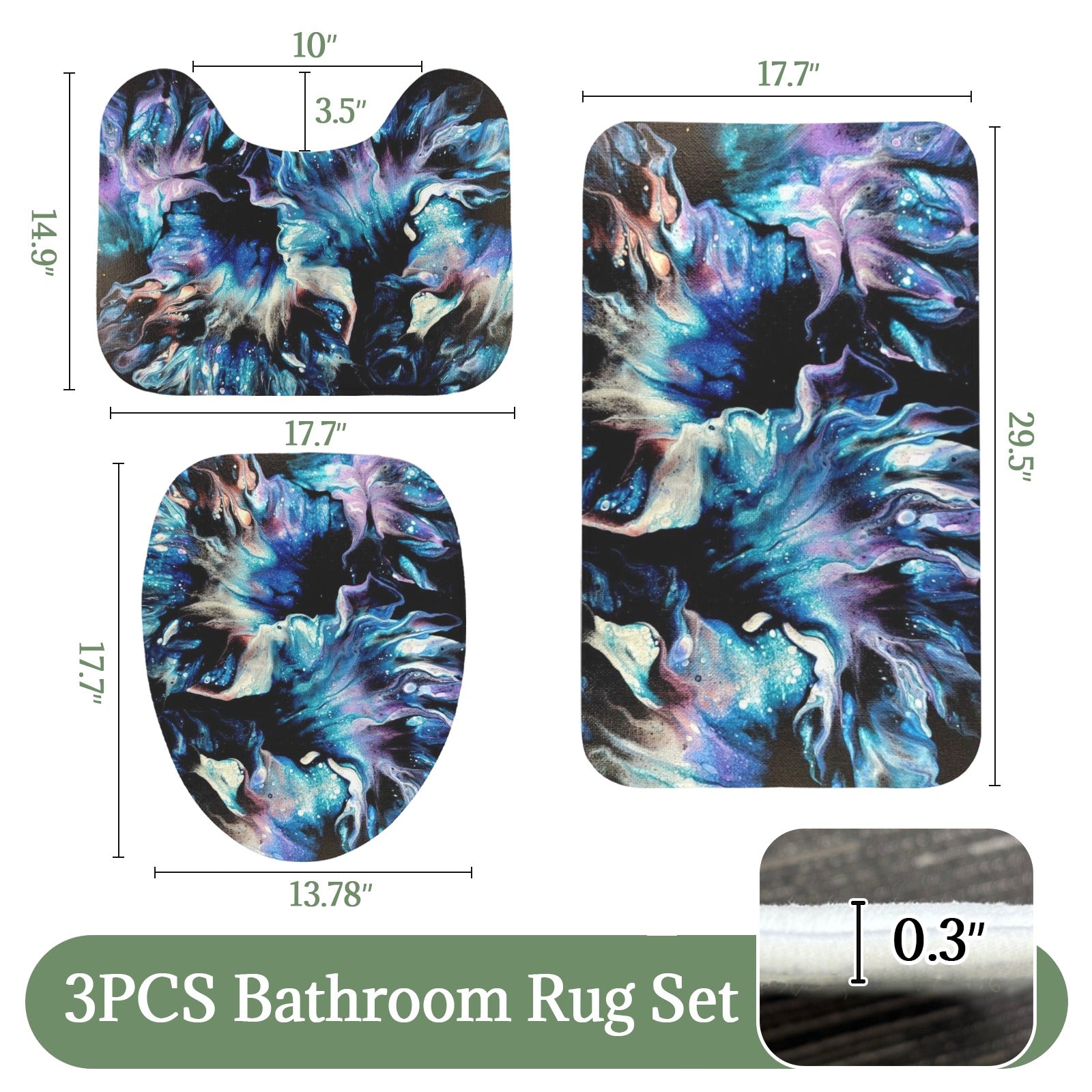 Teal Delight 3-Piece Bathroom Rug Set