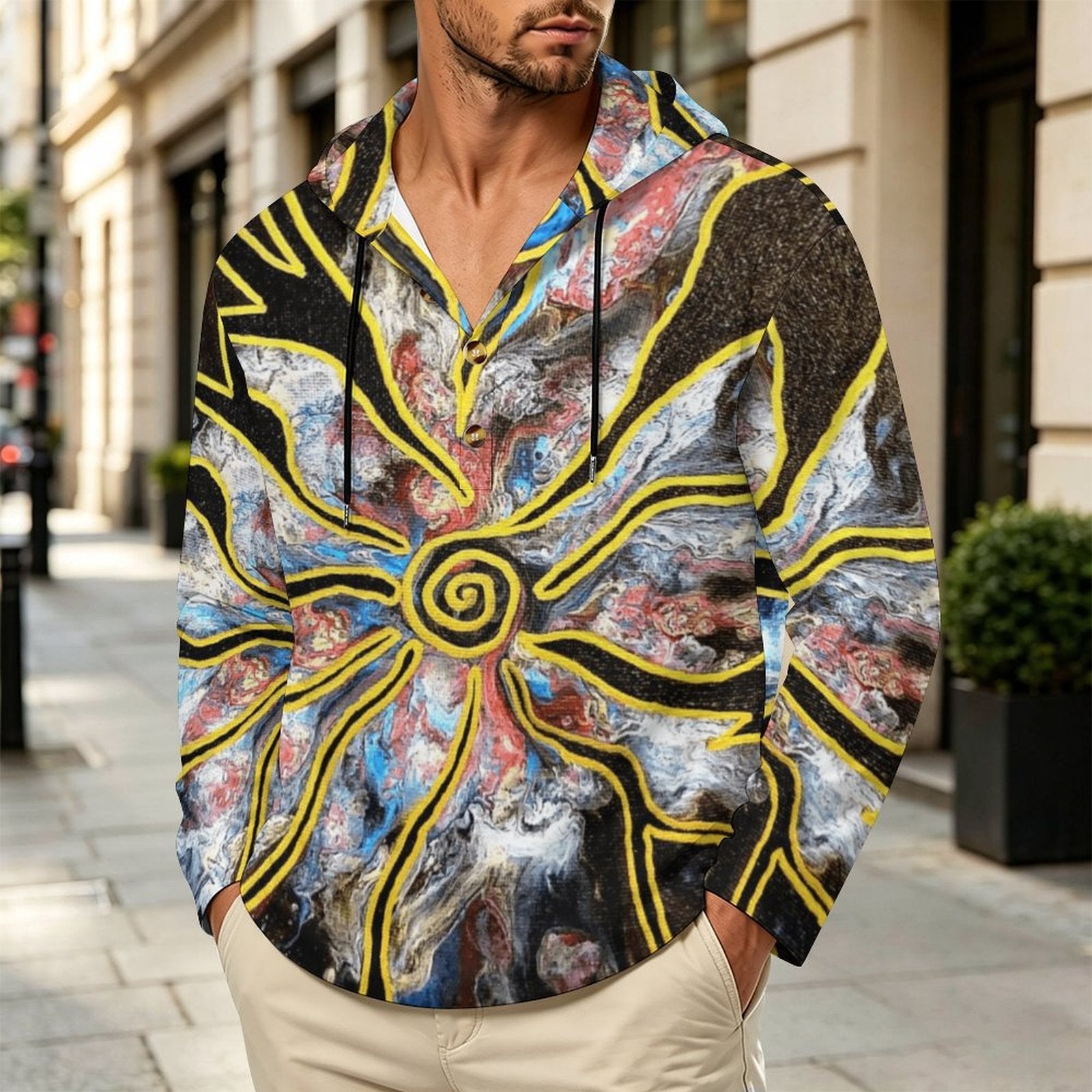 Pieces of Me Men's Casual Button Hoodie