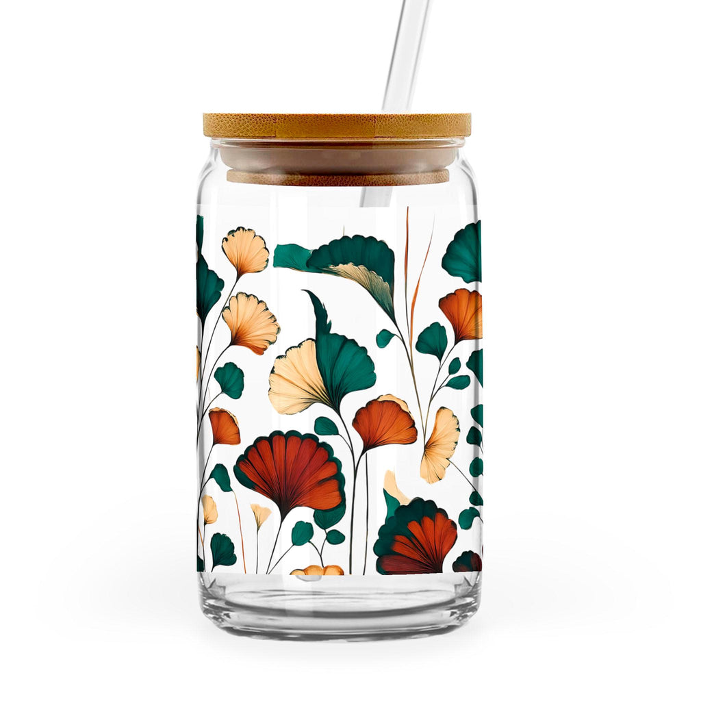 Happy Valley Pattern - 16oz Glass Can with Bamboo Lid & Straw