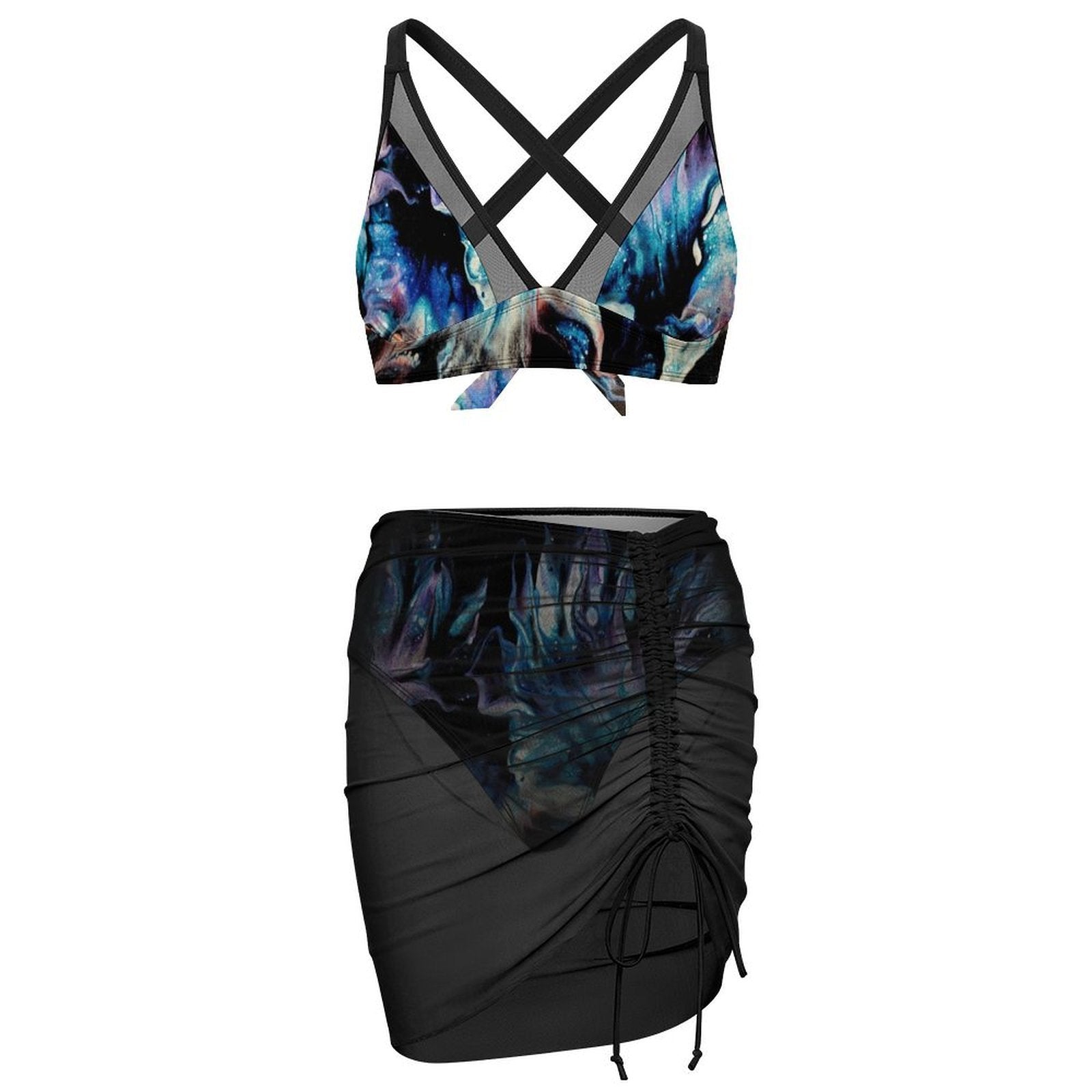 Teal Delight - Design Women's Mesh Drawstring Skirt and Swimsuit Set