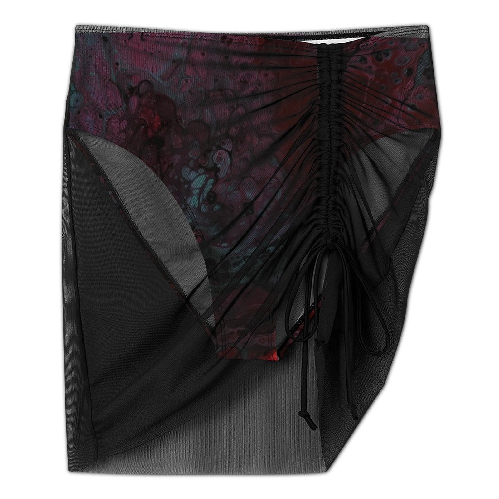 Deep Magenta Women's Mesh Drawstring Skirt and Swimsuit Set