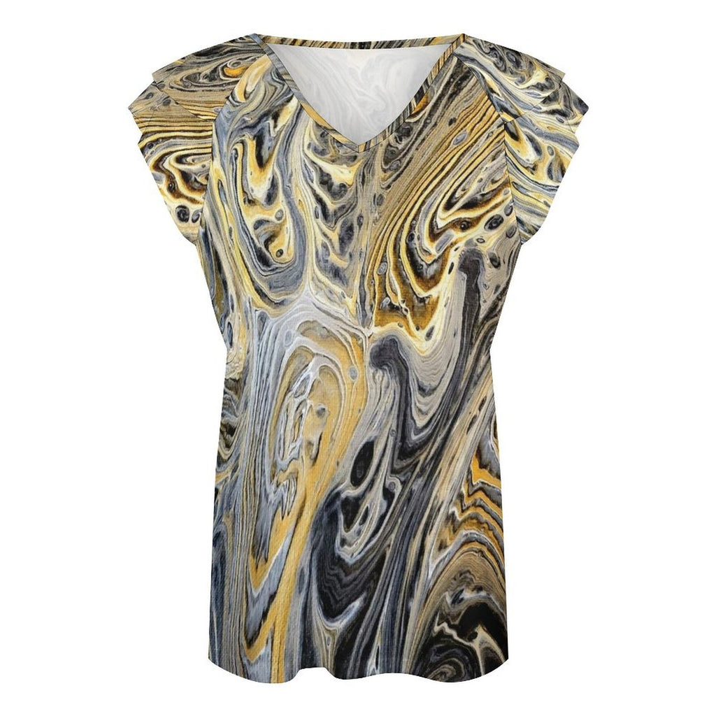 Metallurgy Women's Ruffle Sleeve V-Neck T-Shirt