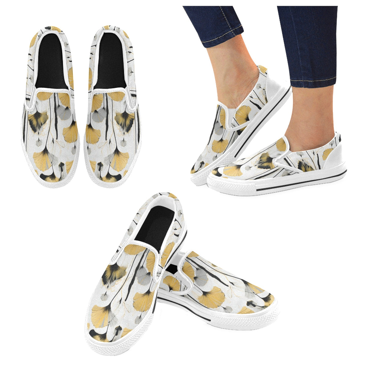 Golden Ginkgo - Men's Slip-On Canvas Shoes