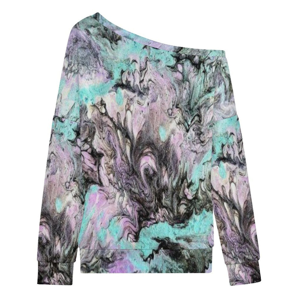 Turquoise Splash Women's Off-shoulder Long Sleeve Sweatshirt