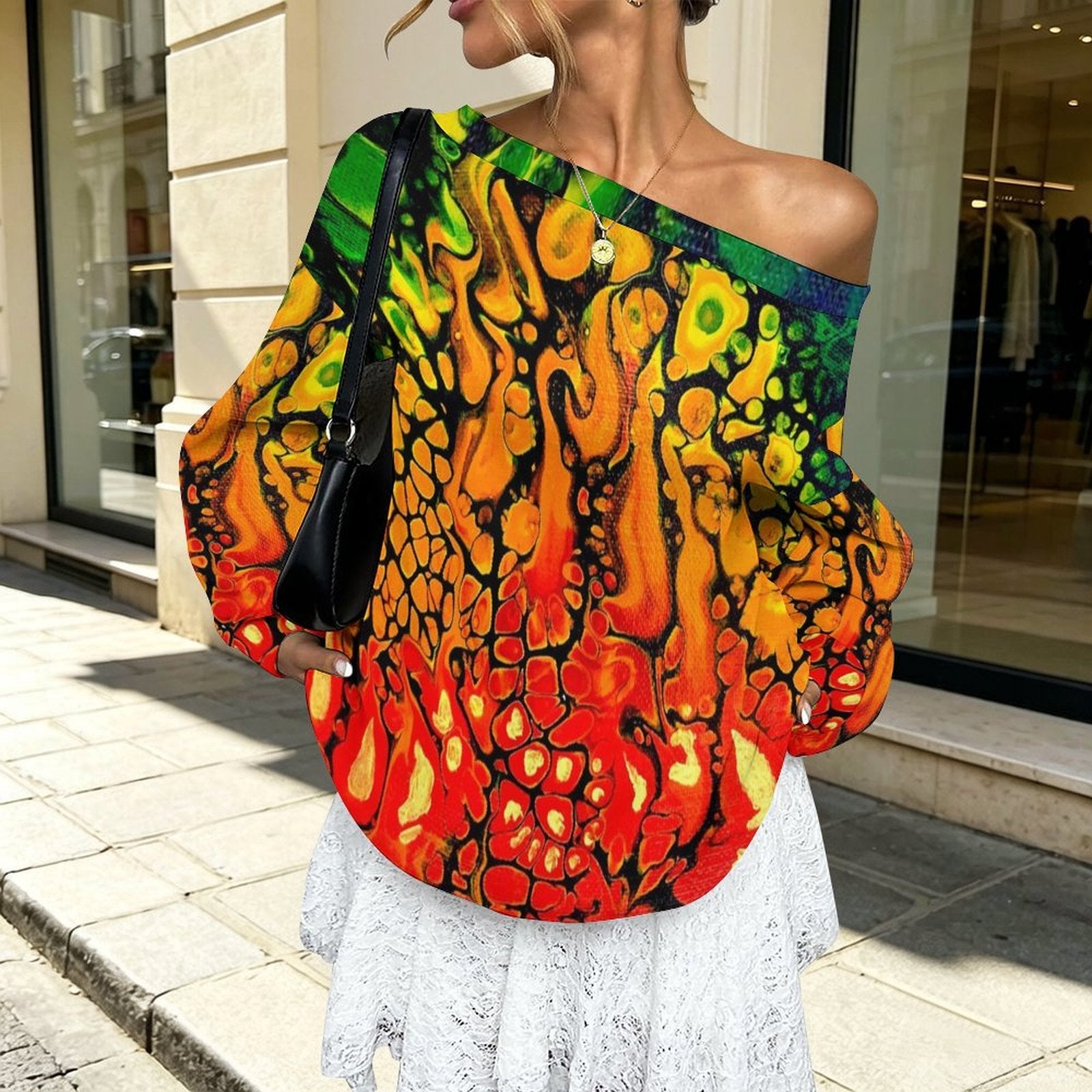 Fire Women's Off-shoulder Long Sleeve Sweatshirt