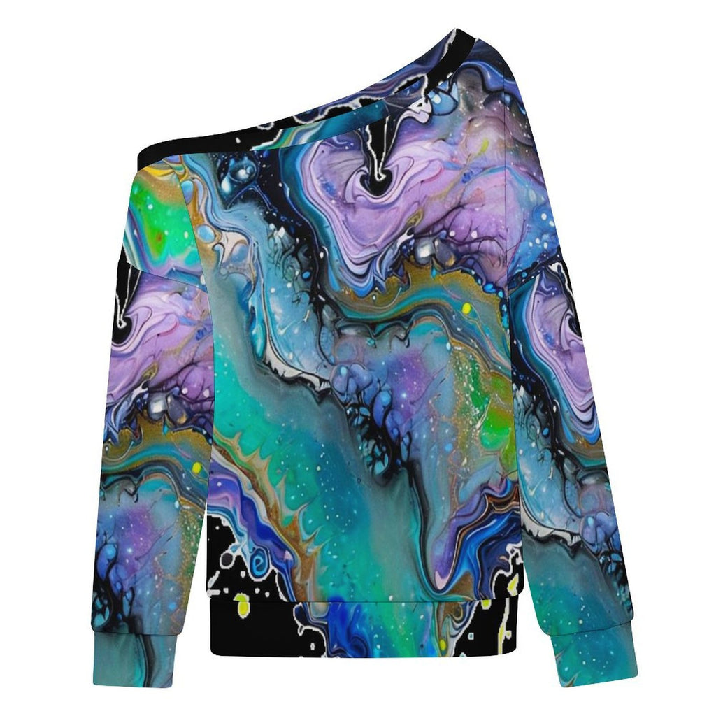 Fluid Art Heart Women's Off-shoulder Long Sleeve Sweatshirt