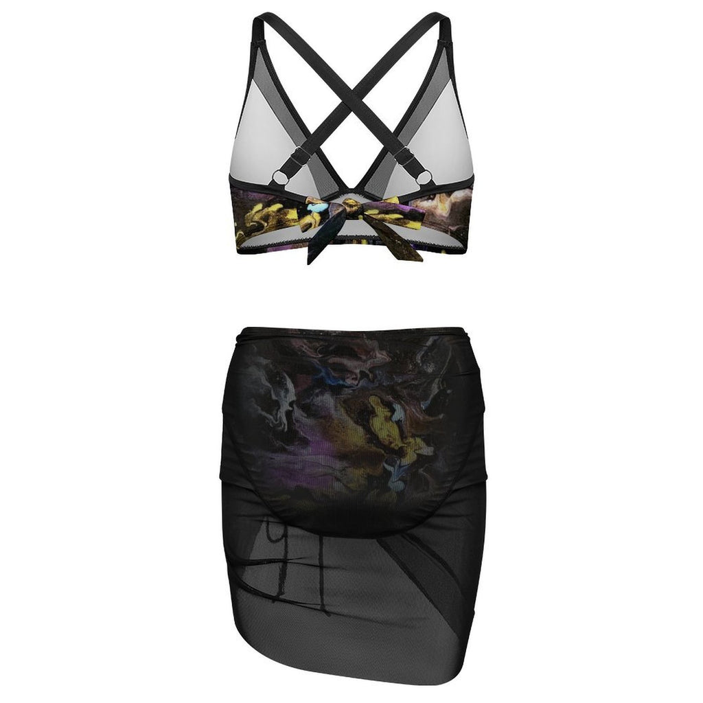 Seline - Design Women's Mesh Drawstring Skirt and Swimsuit Set