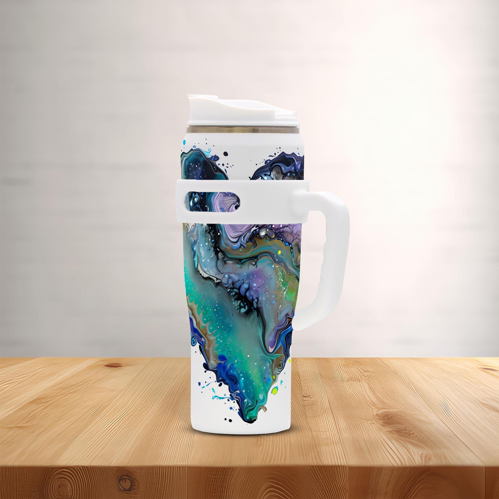 Fluid Art Heart - 40oz Stainless Steel Tumbler with Handle