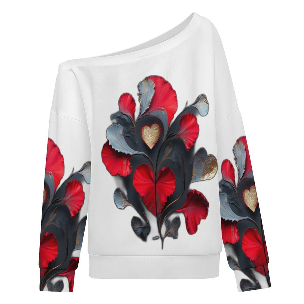 Vibrant Abstract Hearts - Women's Off-shoulder Long Sleeve Sweatshirt