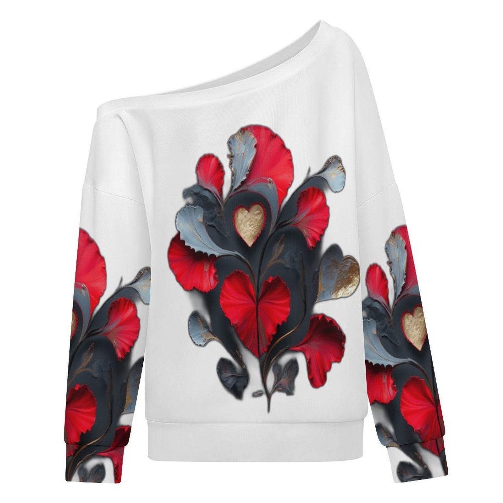 Vibrant Abstract Hearts - Women's Off-shoulder Long Sleeve Sweatshirt