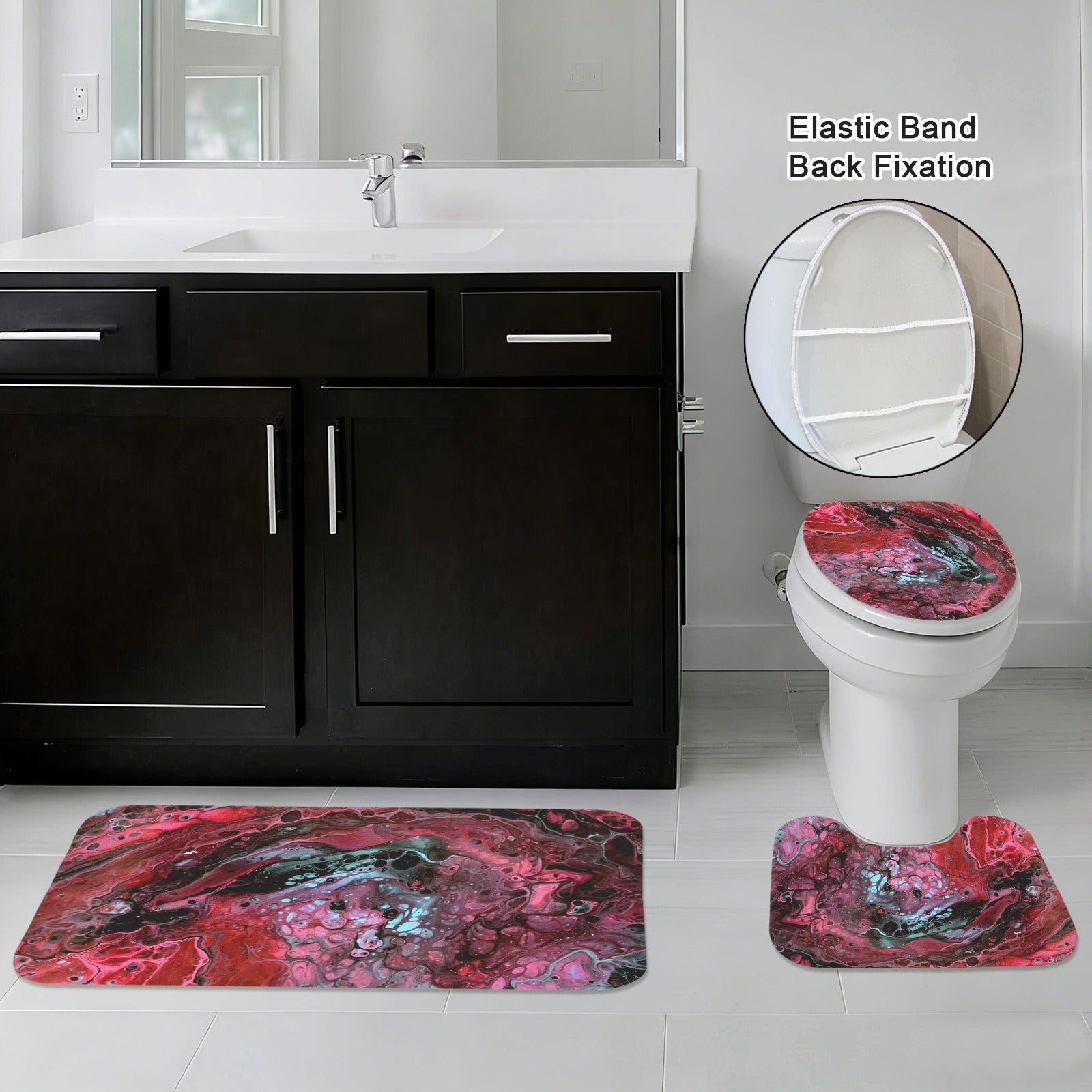 Deep Magenta 3-Piece Bathroom Rug Set