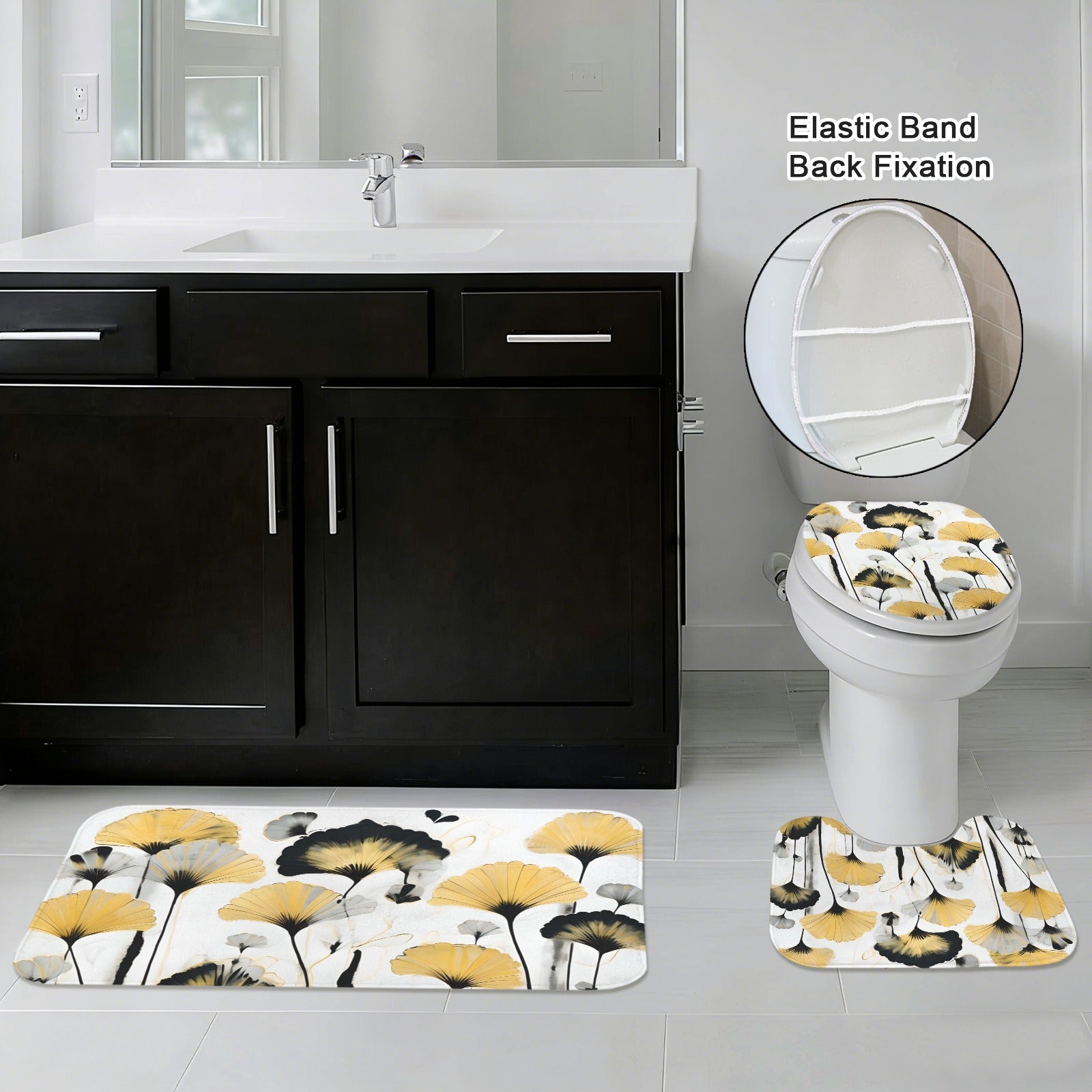 Golden Ginkgo 3-Piece Bathroom Rug Set