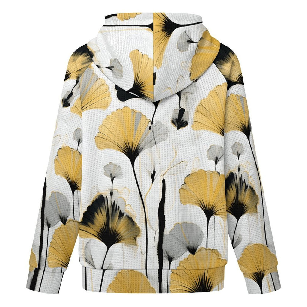 Golden Ginkgo - Women's Full-zip Hoodie with Drawstring