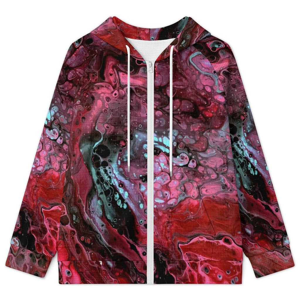 Deep Magenta - Women's Full-zip Hoodie with Drawstring