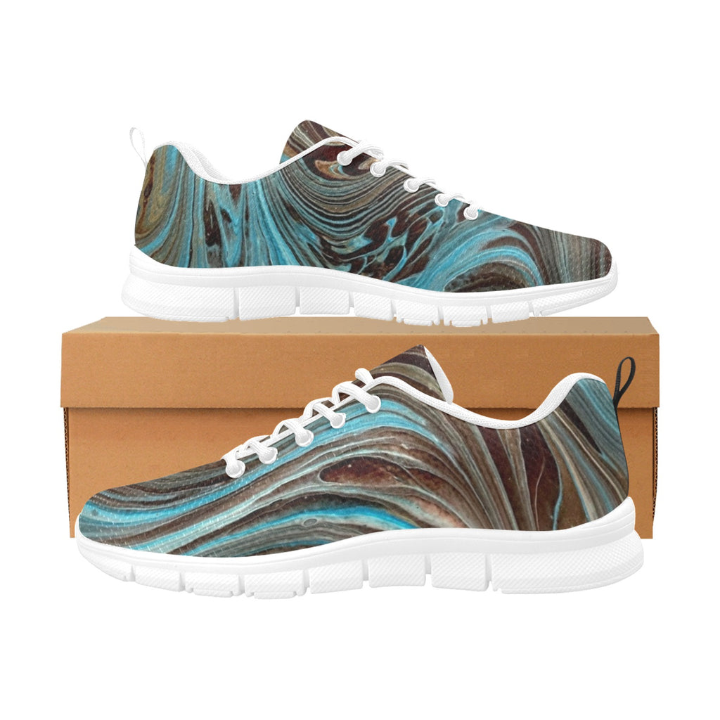 Losing My Marbles White Men's Breathable Running Shoes (Model 055)