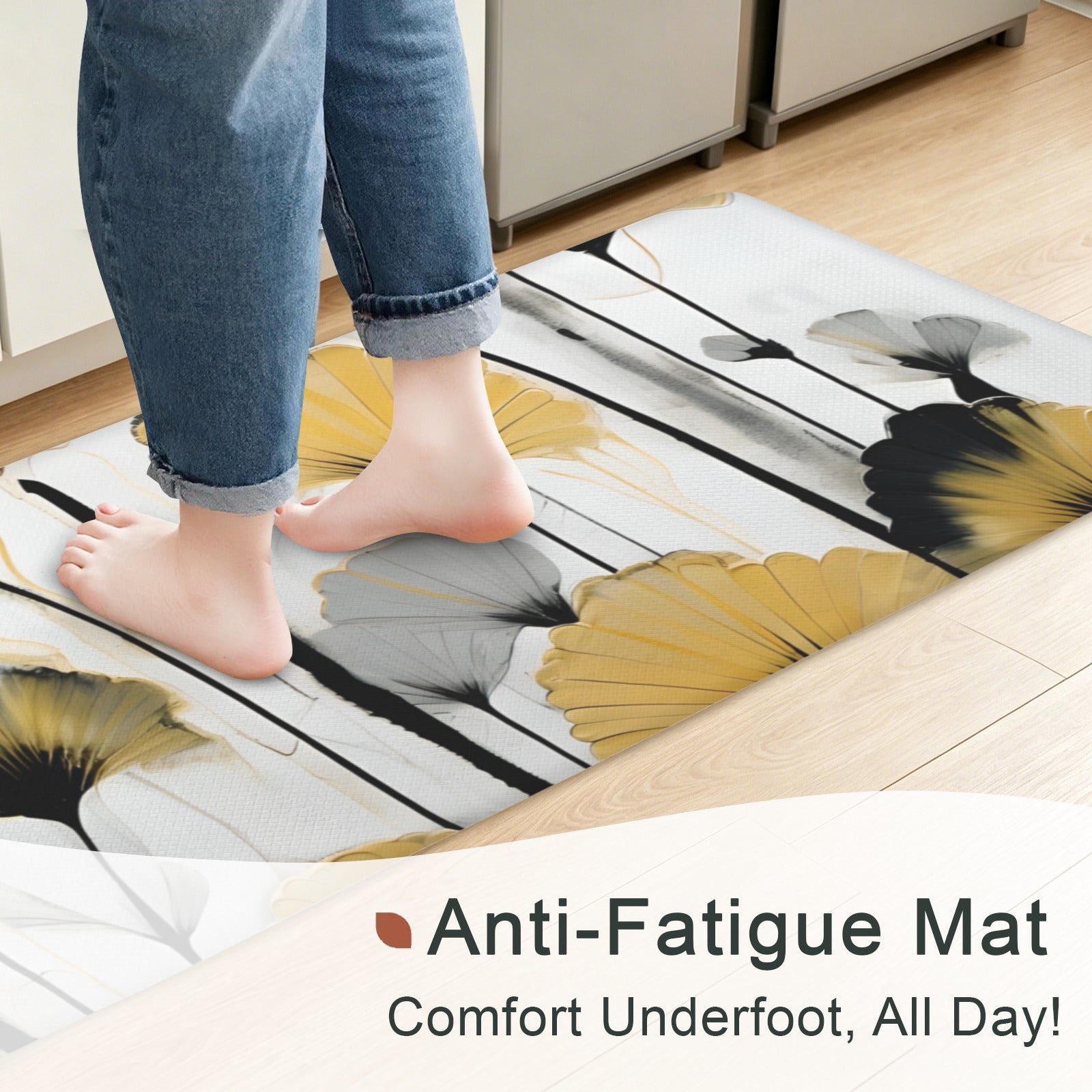 Golden Ginkg0 PVC Anti-Fatigue Kitchen Mat 71x24inch