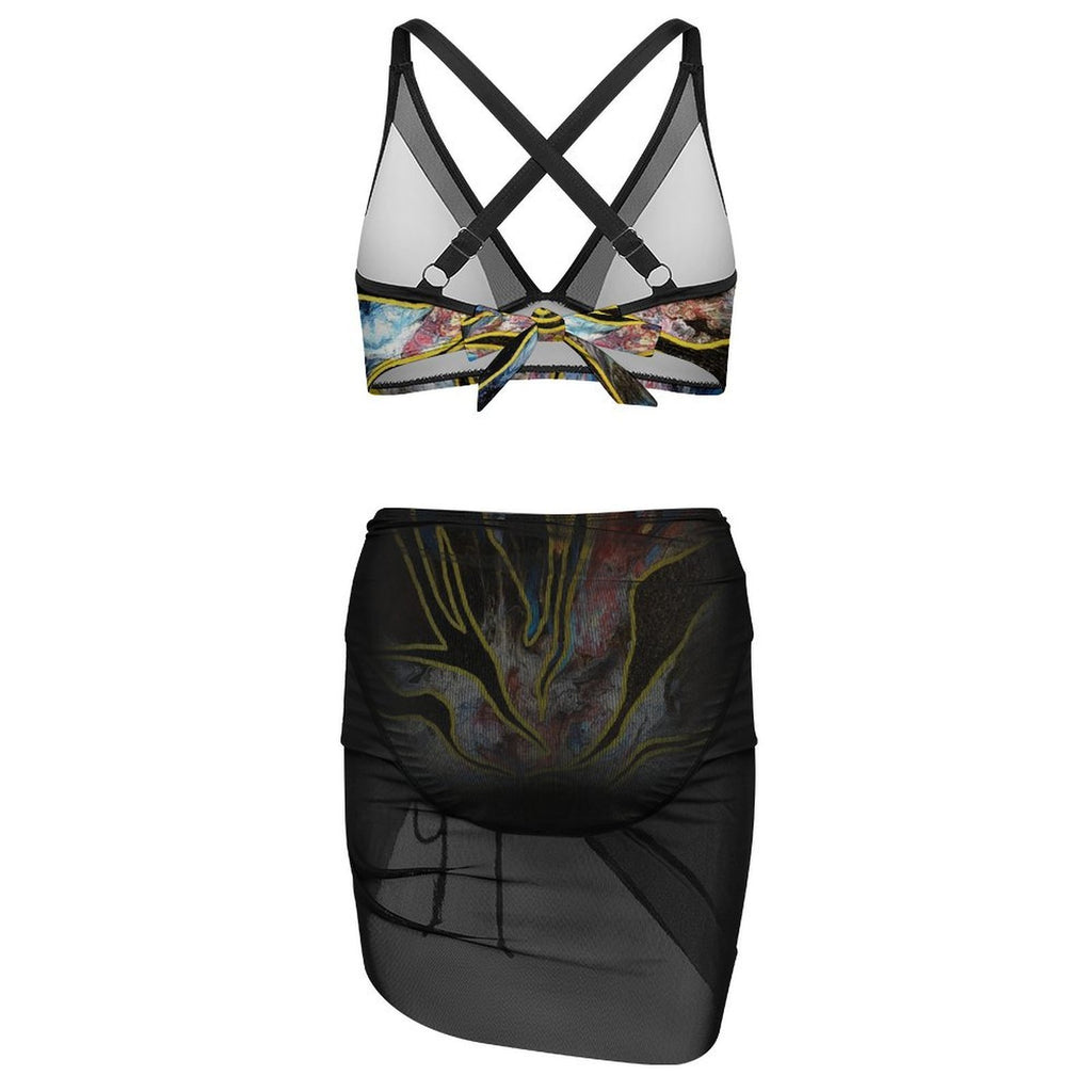 Pieces of Me - Design Women's Mesh Drawstring Skirt and Swimsuit Set