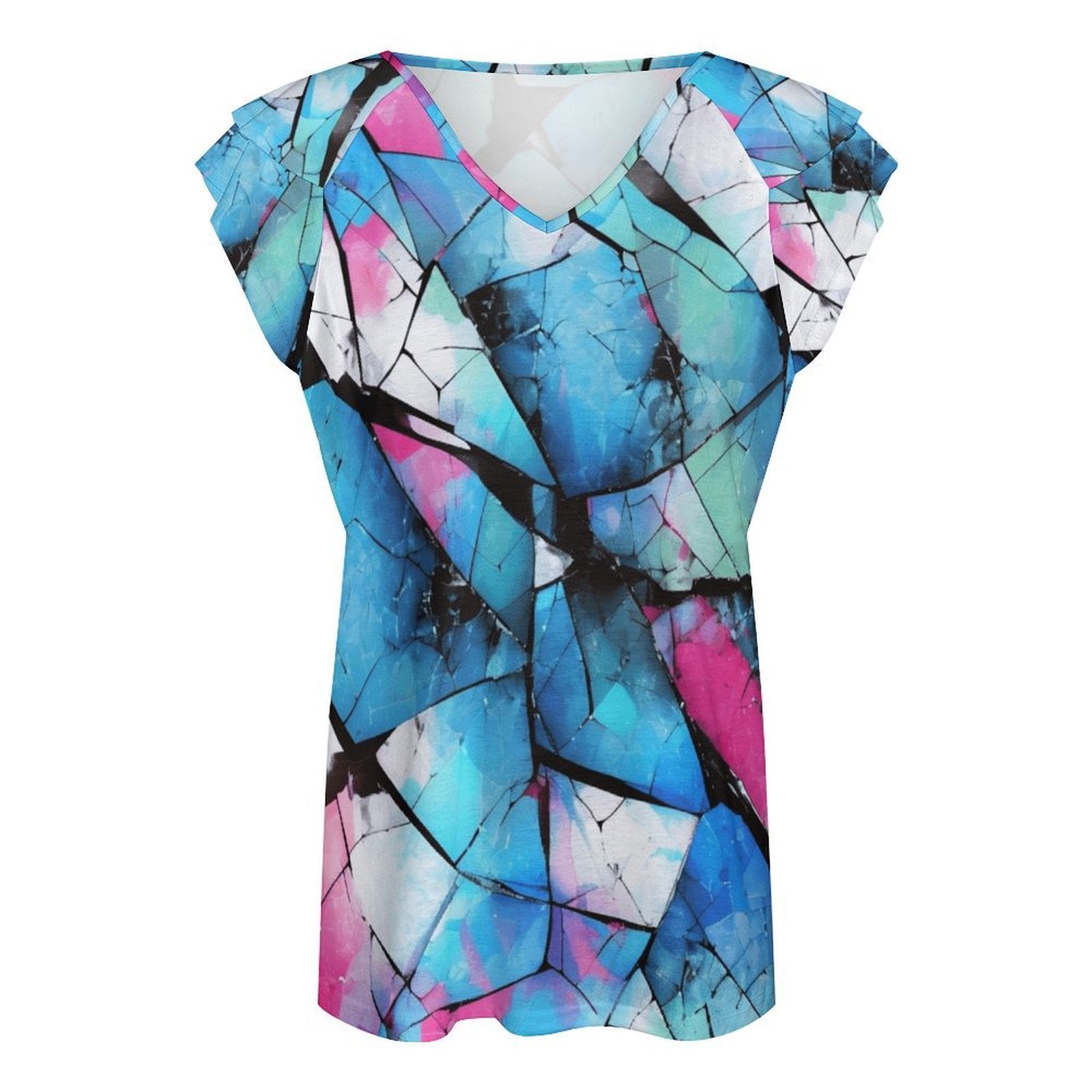 Mystical Mosaic - Women's Ruffle Sleeve V-Neck T-Shirt