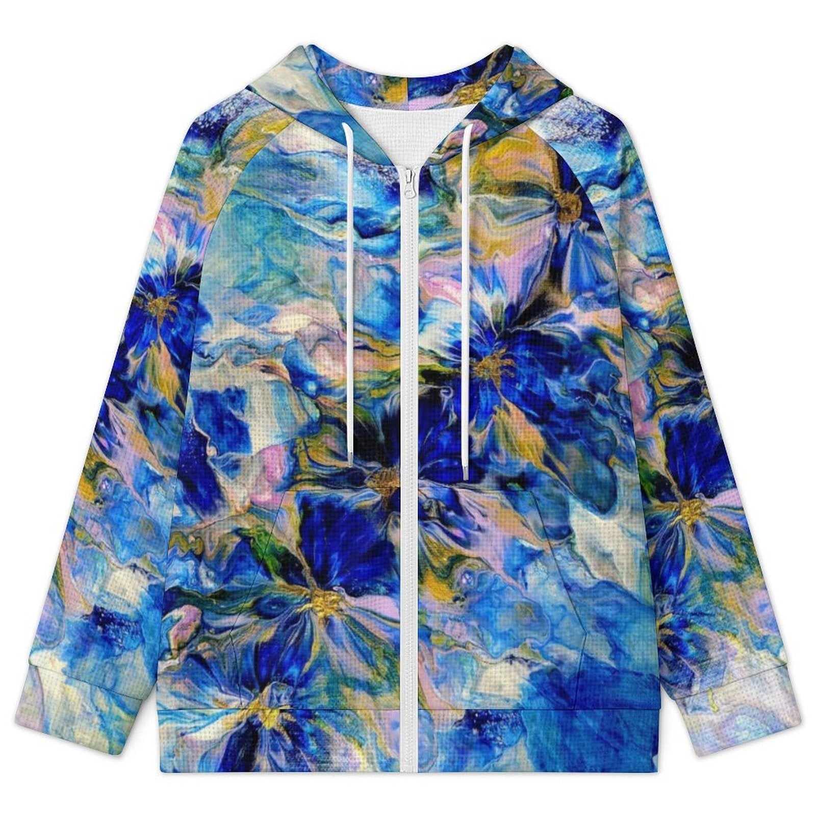 Royal Blue Garden - Women's Full-zip Hoodie with Drawstring