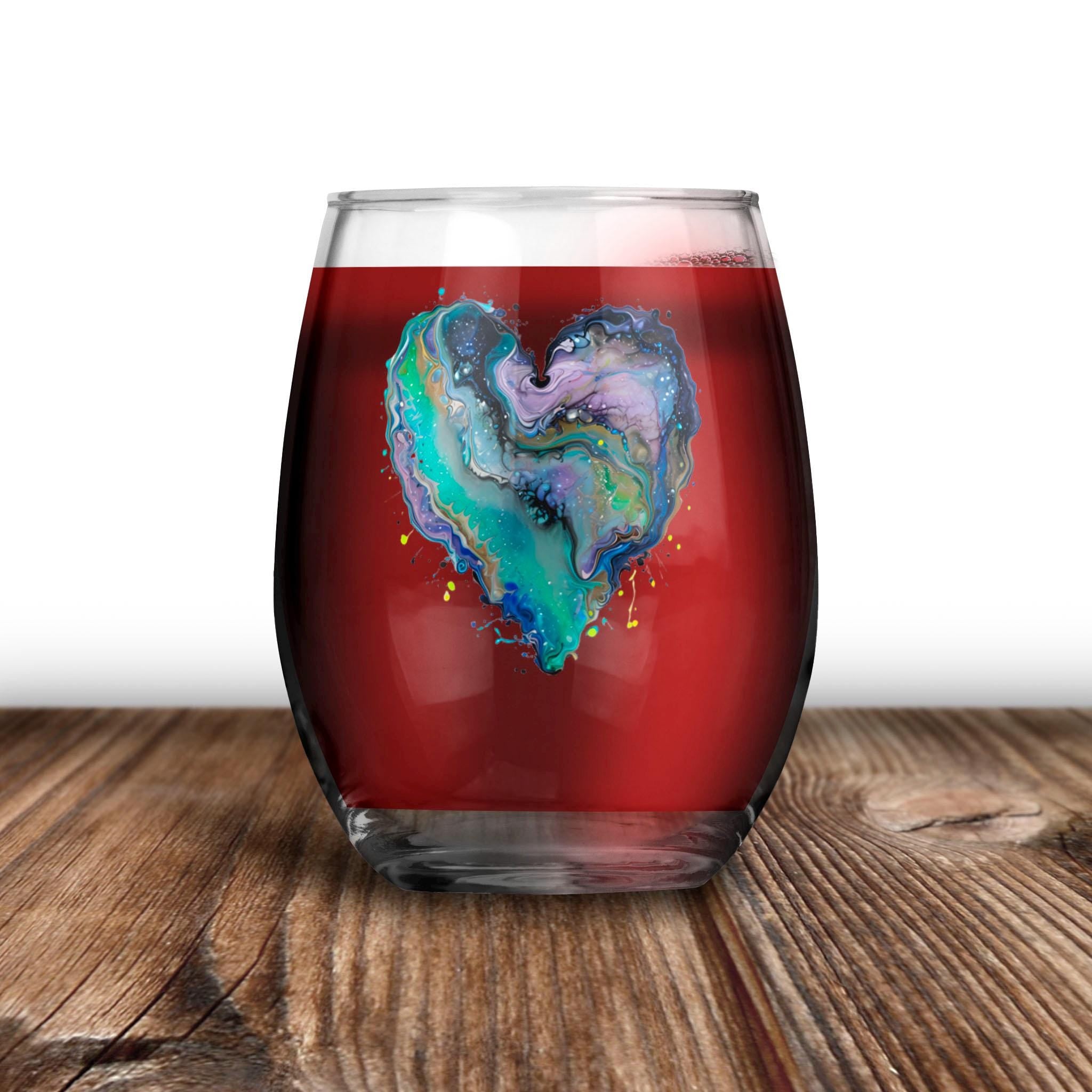 Fluid Art Heart - Wine Glass