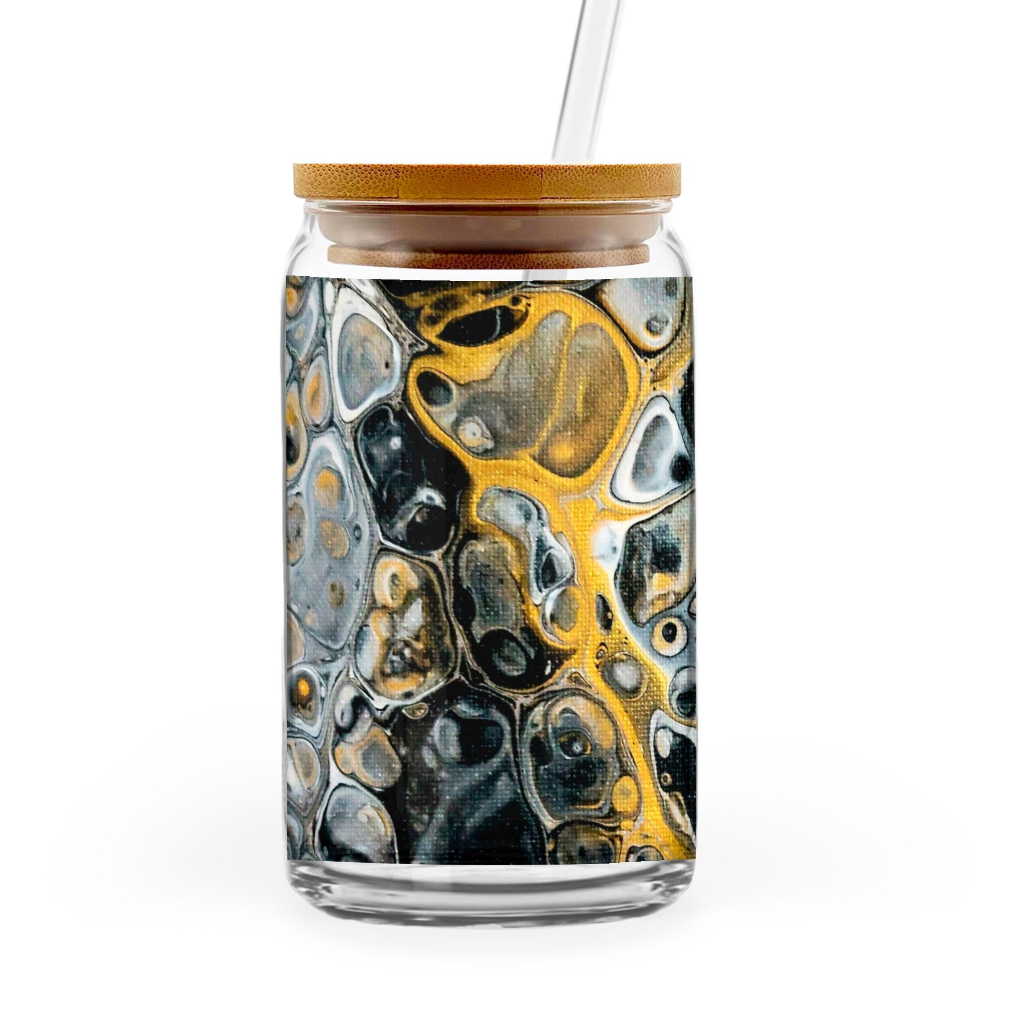 Stone Art - 16oz Glass Can with Bamboo Lid & Straw