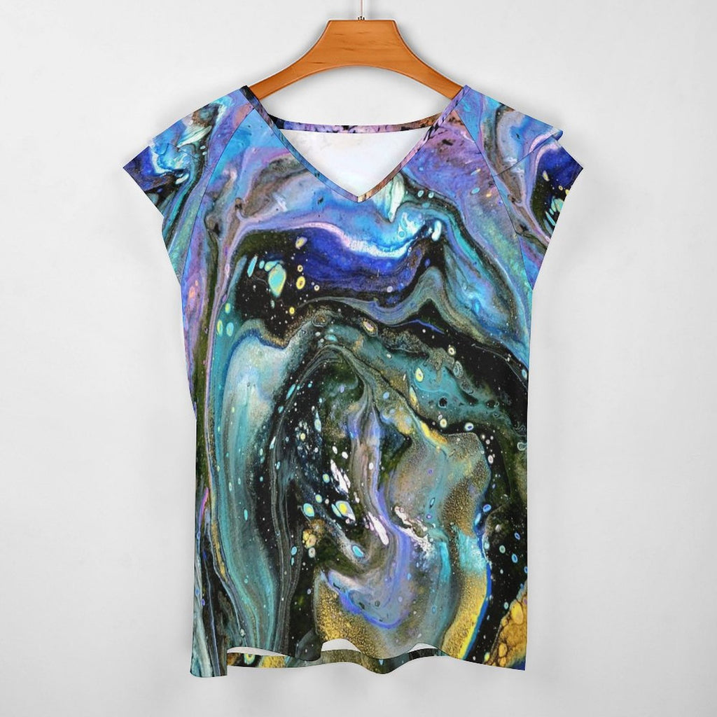 The Face Women's Ruffle Sleeve V-Neck T-Shirt