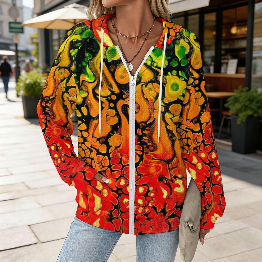 Fire - Women's Full-zip Hoodie with Drawstring