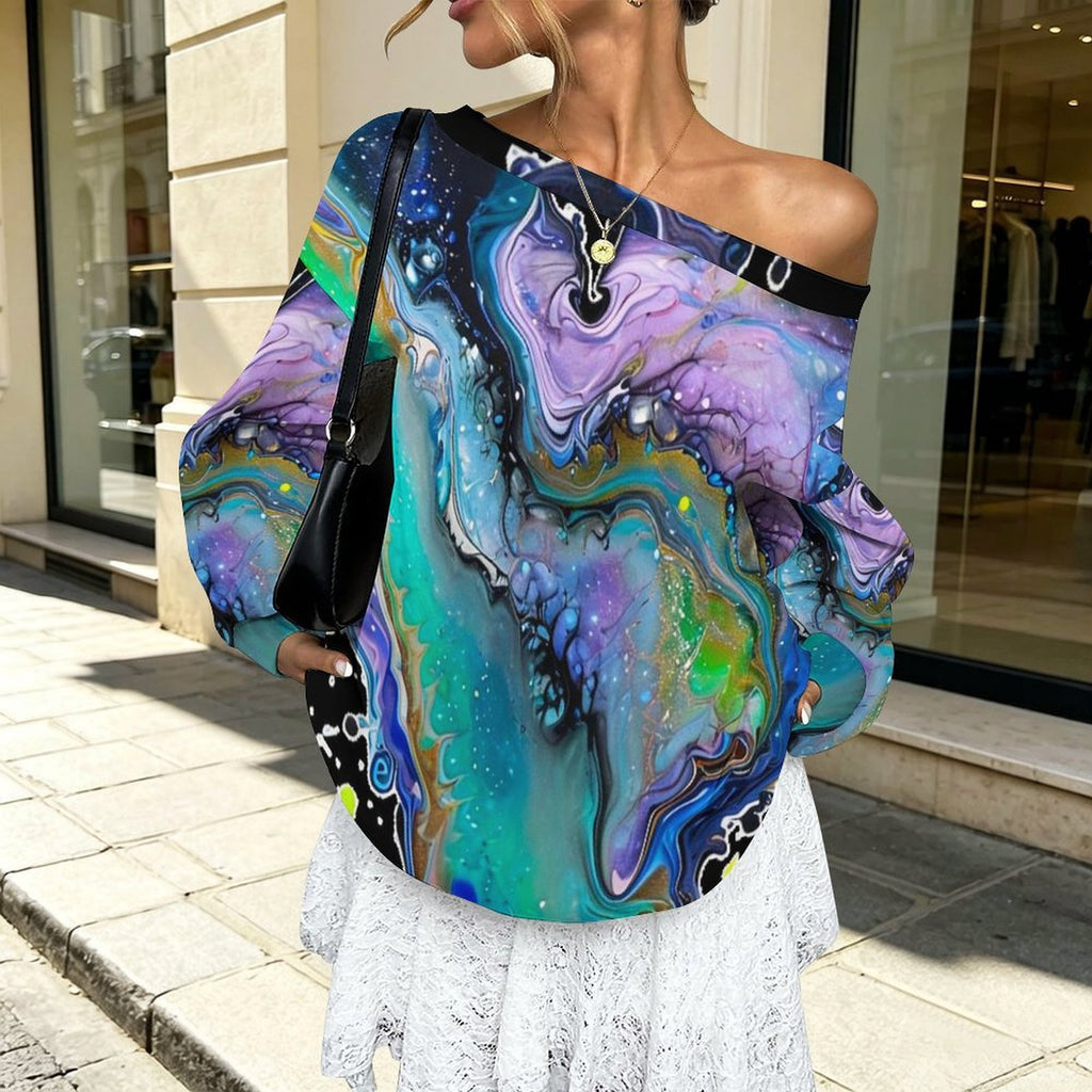 Fluid Art Heart Women's Off-shoulder Long Sleeve Sweatshirt