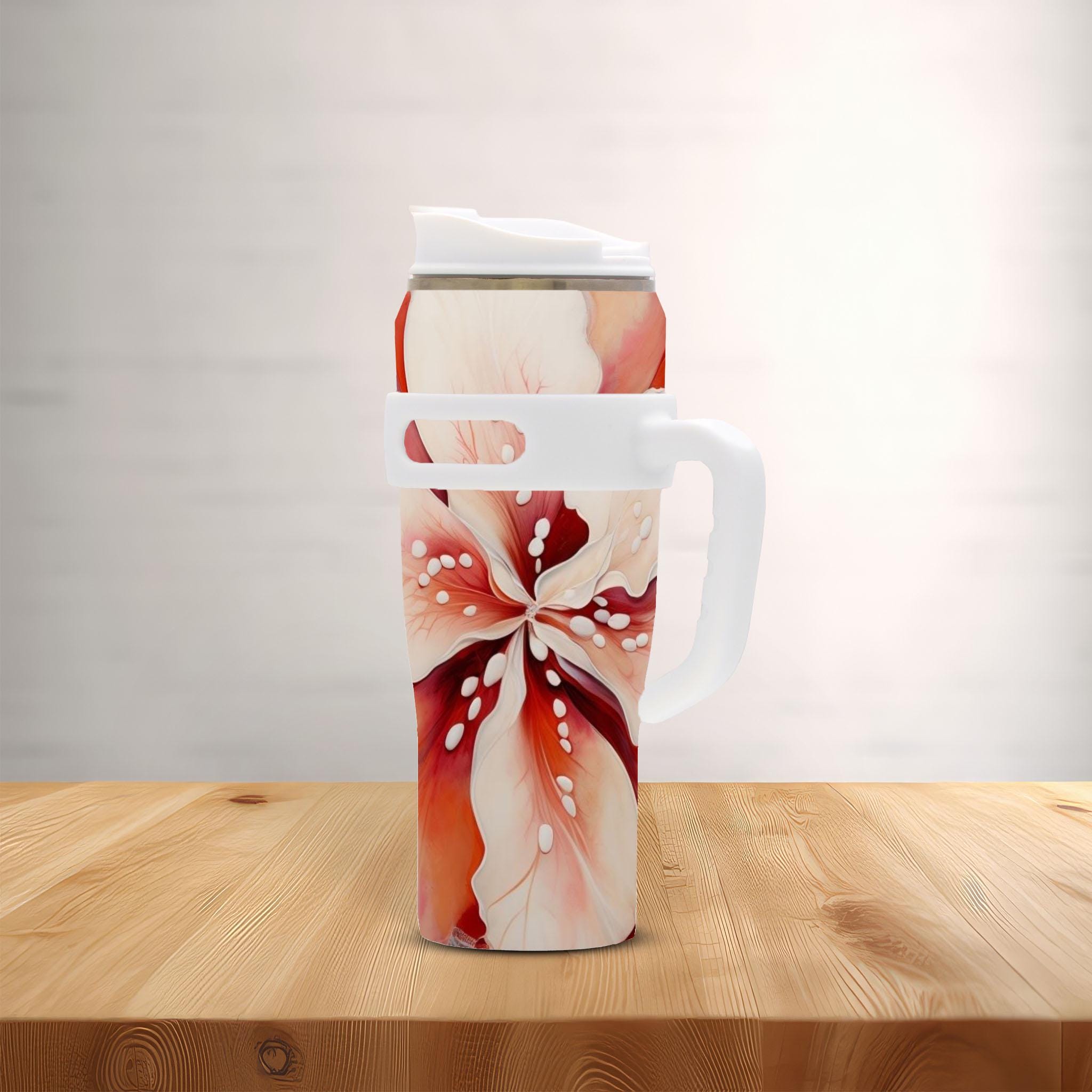 Tropical Red Floral - 40oz Stainless Steel Tumbler with Handle