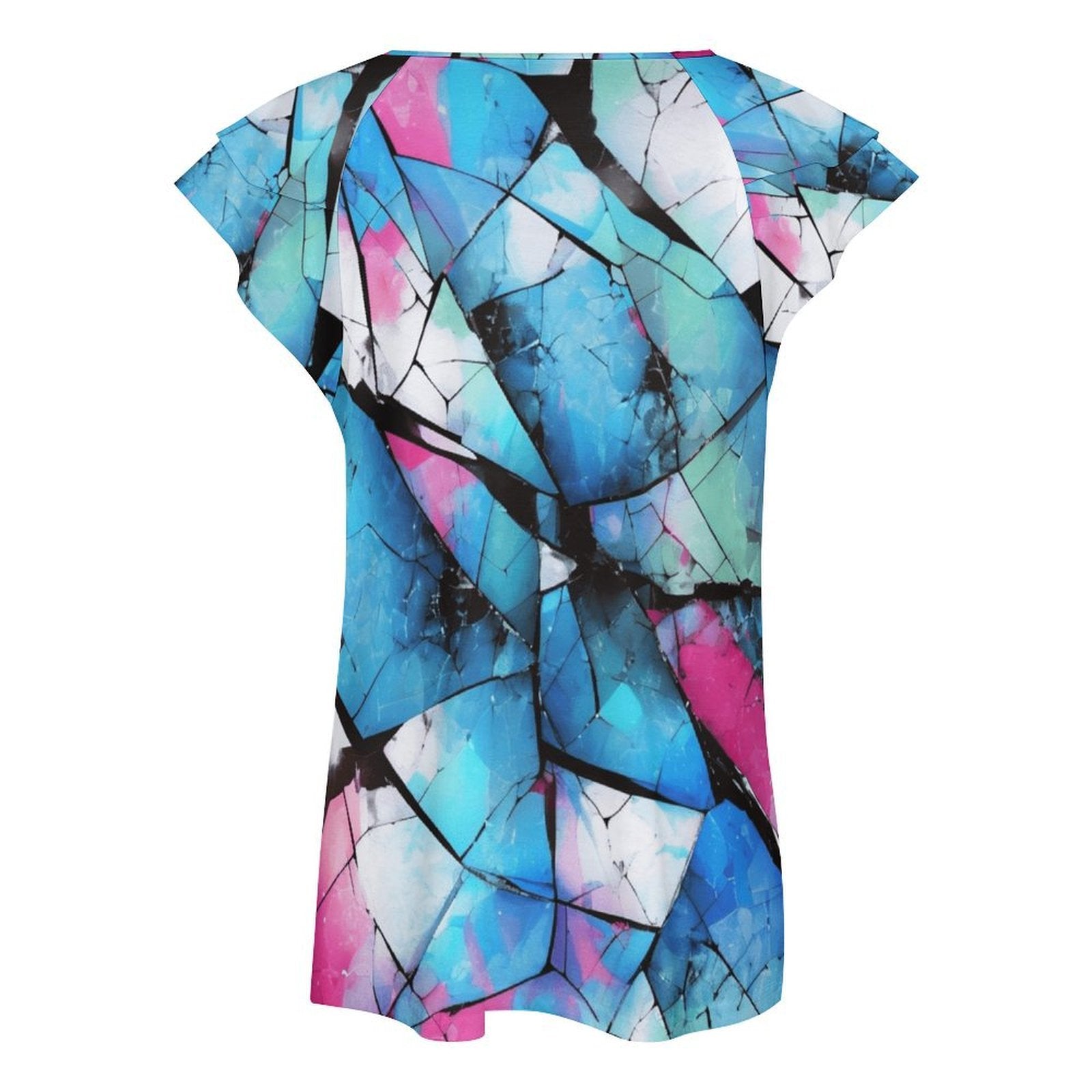 Mystical Mosaic - Women's Ruffle Sleeve V-Neck T-Shirt