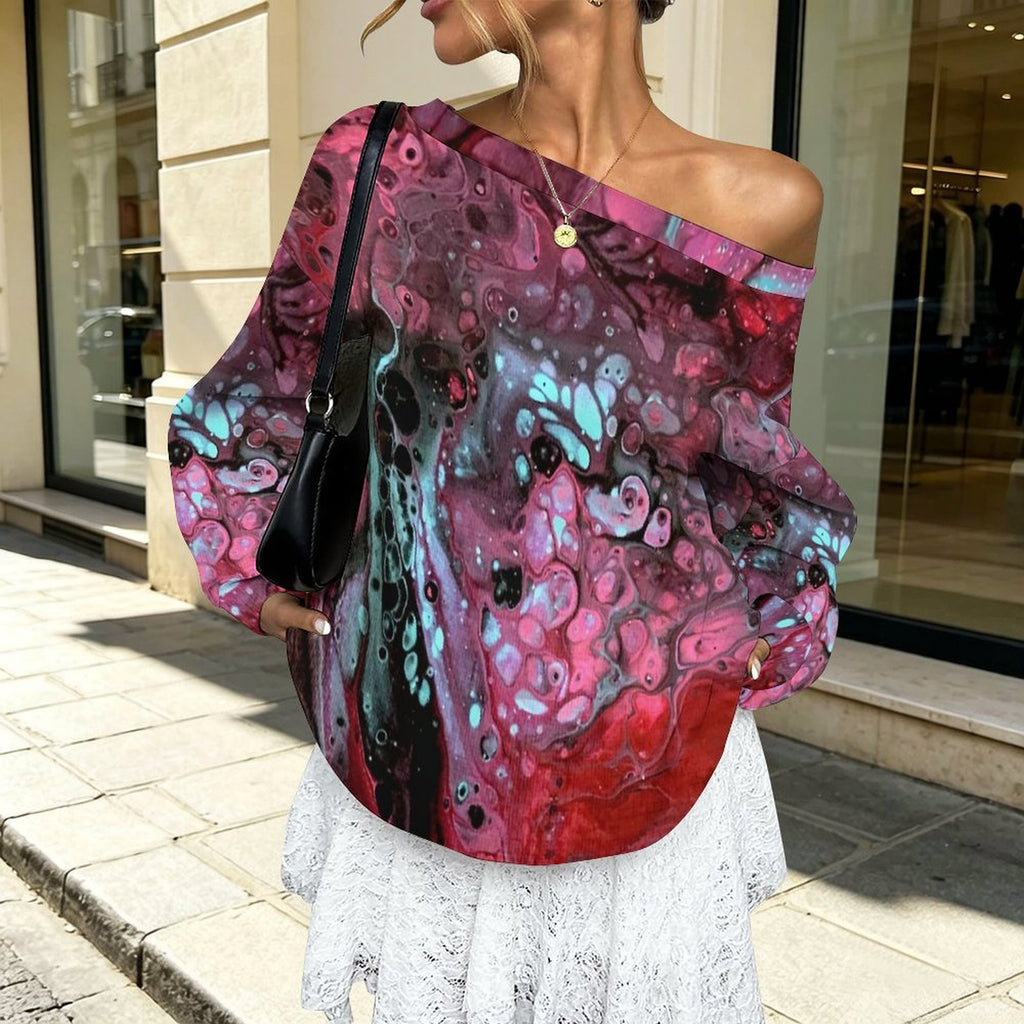Deep Magenta Women's Off-shoulder Long Sleeve Sweatshirt
