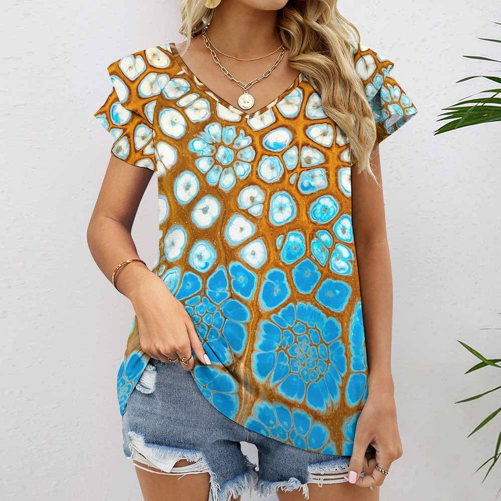 Maui Vibes Women's Ruffle Sleeve V-Neck T-Shirt