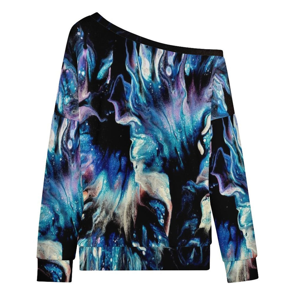 Teal Delight Women's Off-shoulder Long Sleeve Sweatshirt