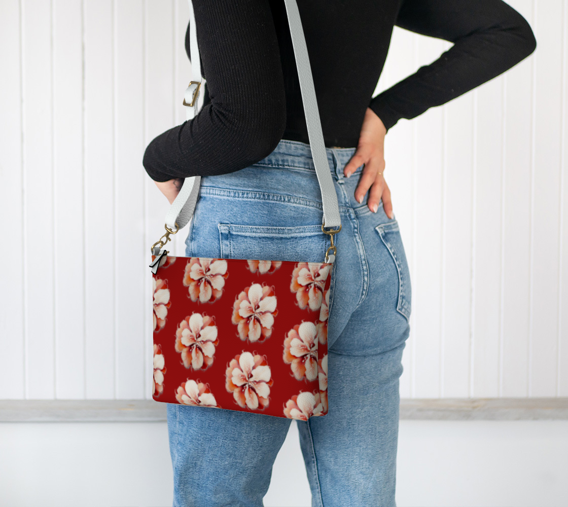 Floral Red - Vegan Leather Crossbody Purse