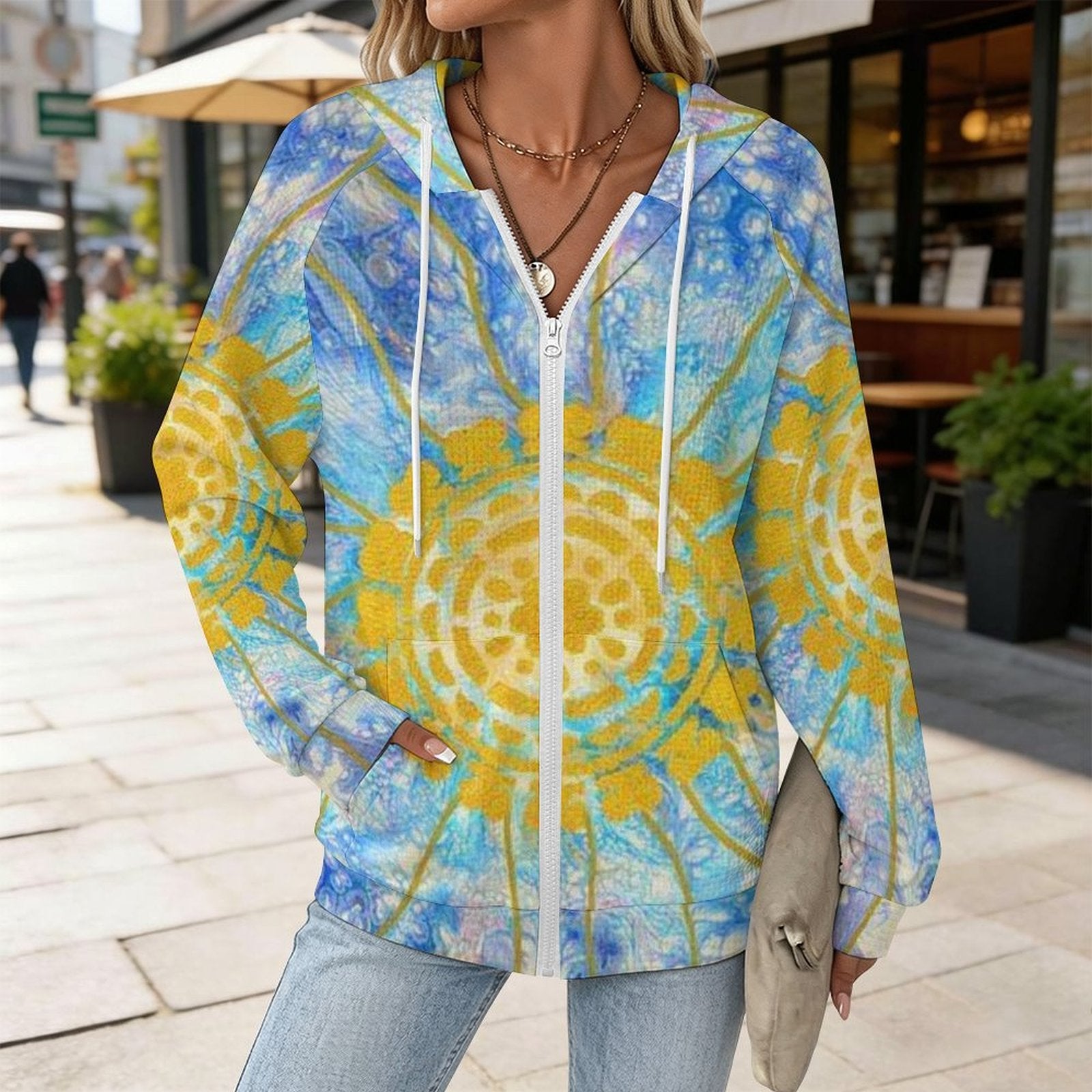 Serenity - Women's Full-zip Hoodie with Drawstring