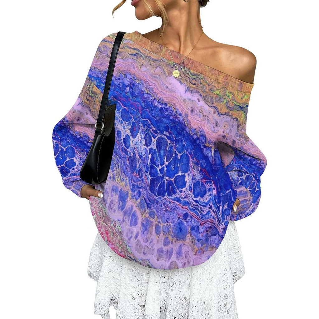 Tie-Dye Delight Women's Off-shoulder Long Sleeve Sweatshirt