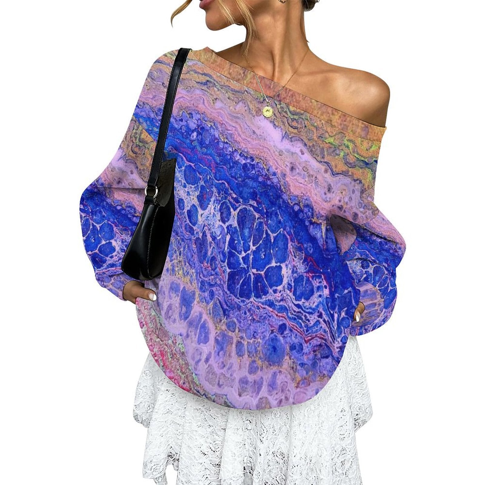 Tie-Dye Delight Women's Off-shoulder Long Sleeve Sweatshirt
