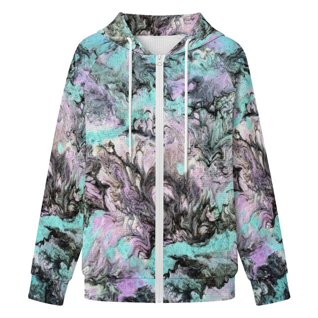 Turquoise Splash - Women's Full-zip Hoodie with Drawstring