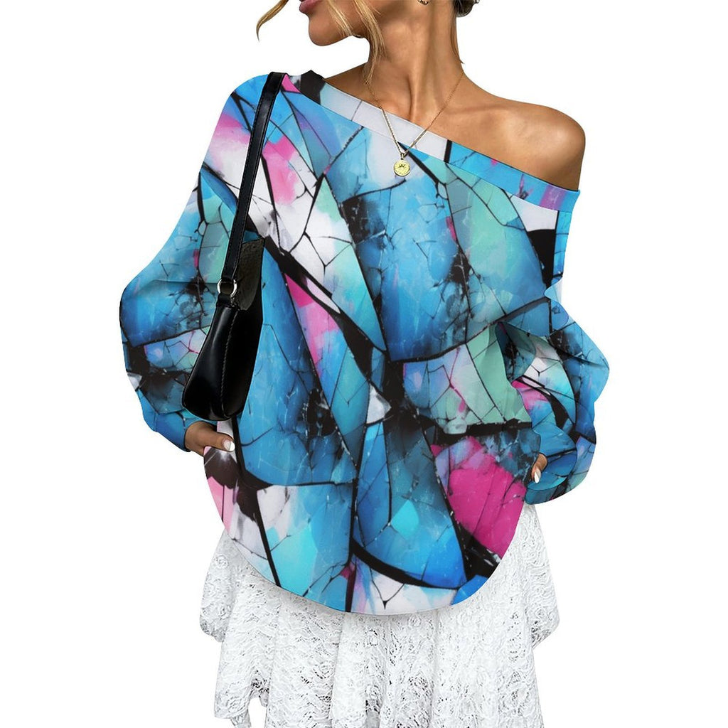Mystical Mosaic - Women's Off-shoulder Long Sleeve Sweatshirt