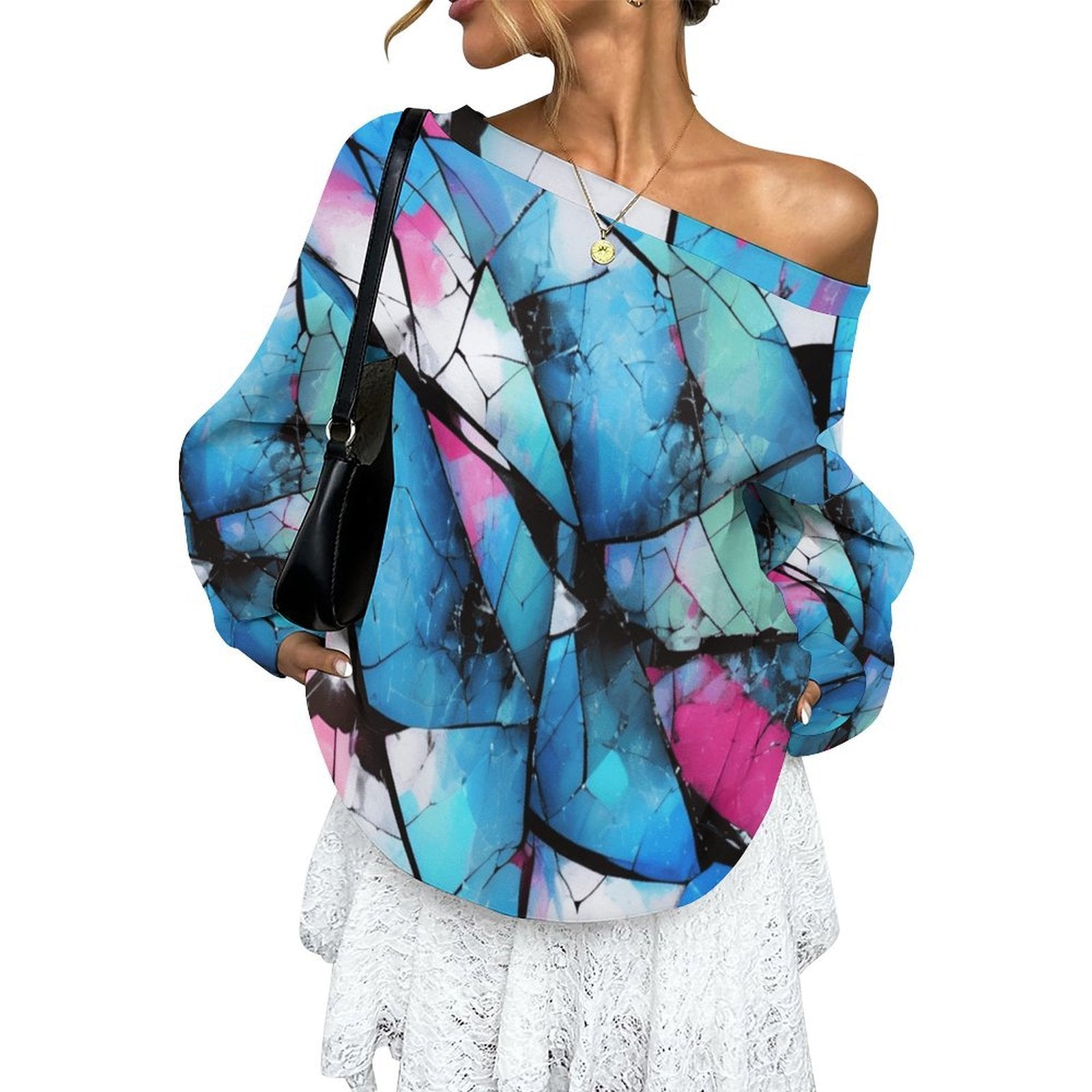 Mystical Mosaic - Women's Off-shoulder Long Sleeve Sweatshirt