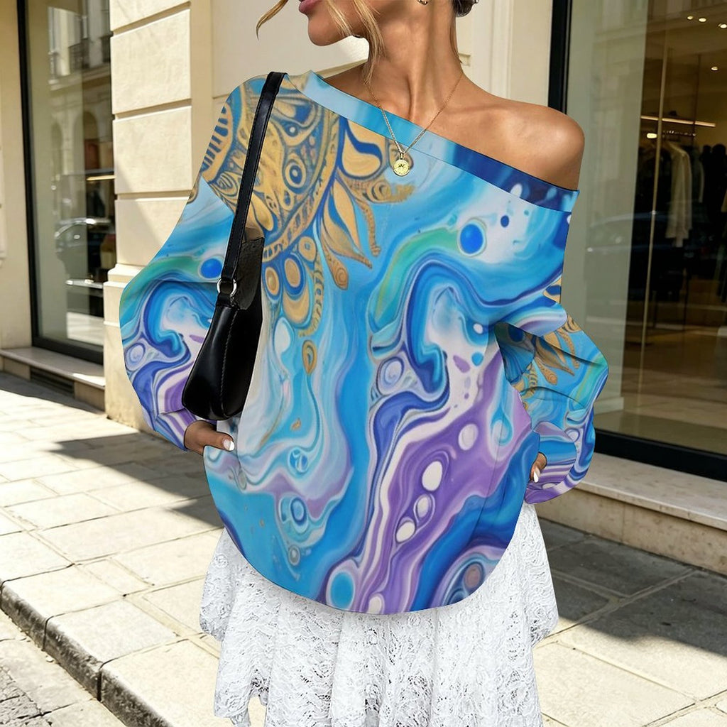 Mandala Sun Women's Off-shoulder Long Sleeve Sweatshirt