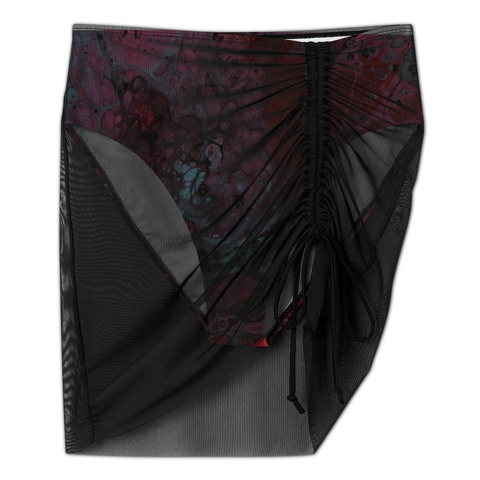 Deep Magenta - Women's Mesh Drawstring Skirt and Swimsuit Set