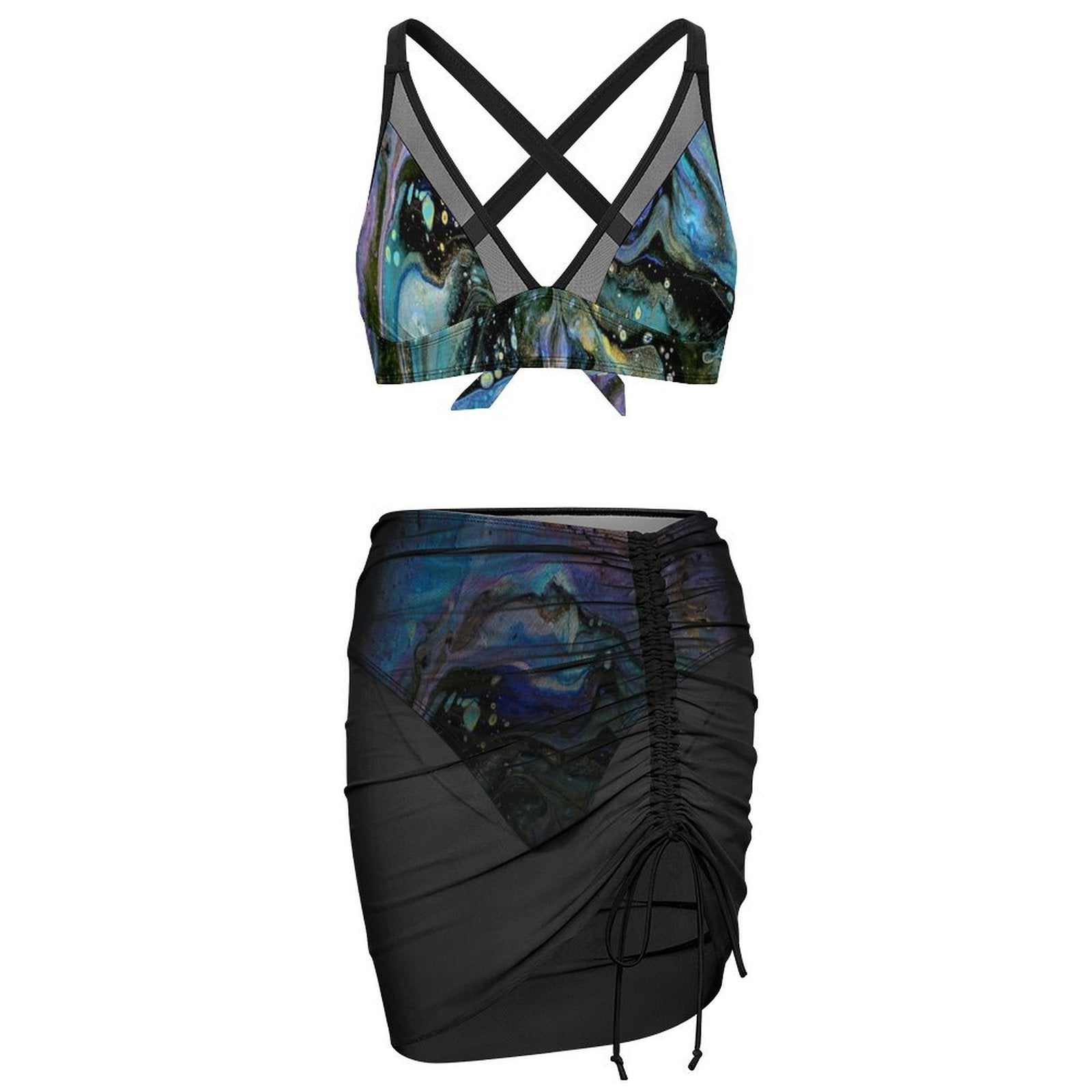The Face - Design Women's Mesh Drawstring Skirt and Swimsuit Set