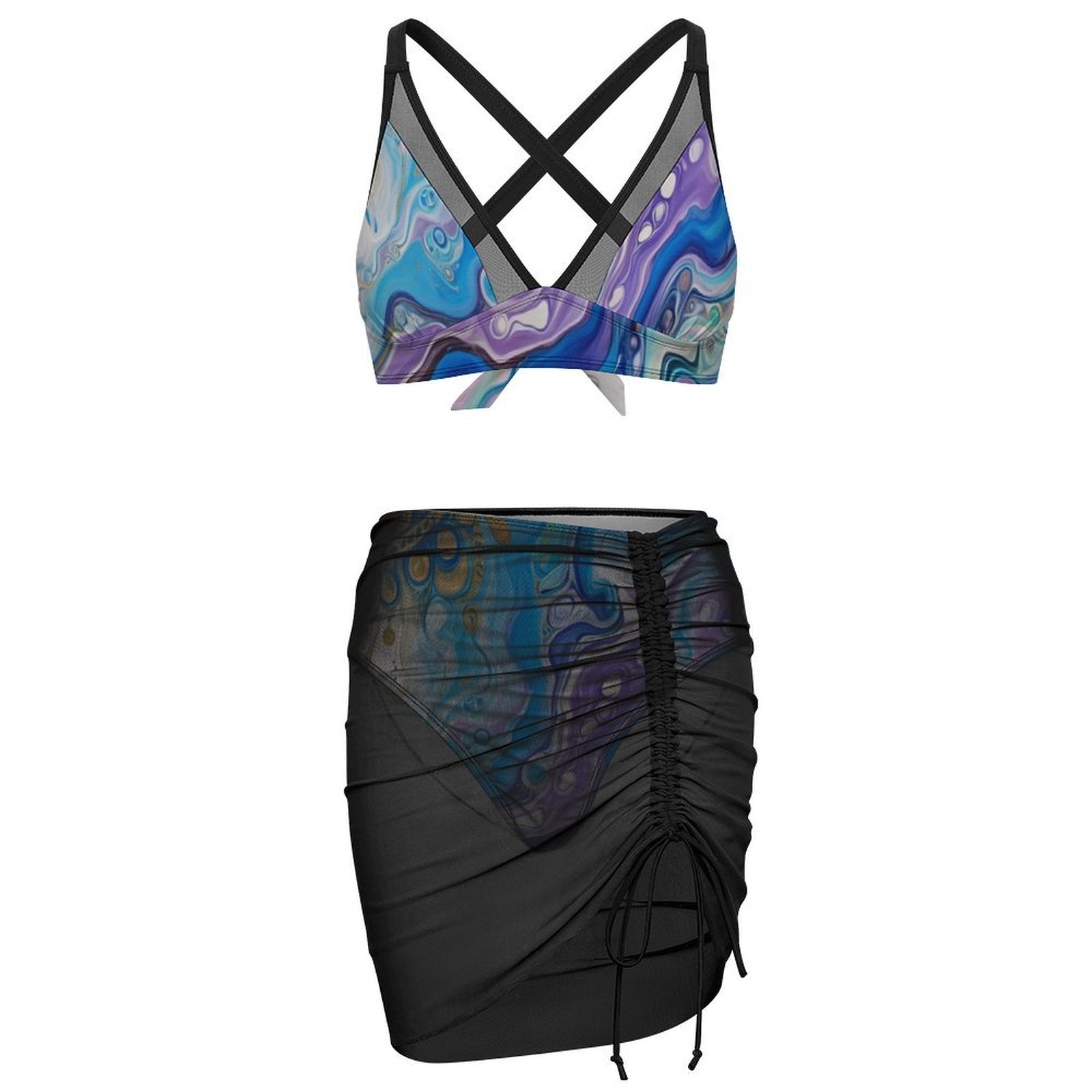 Mandala Sun - Design Women's Mesh Drawstring Skirt and Swimsuit Set