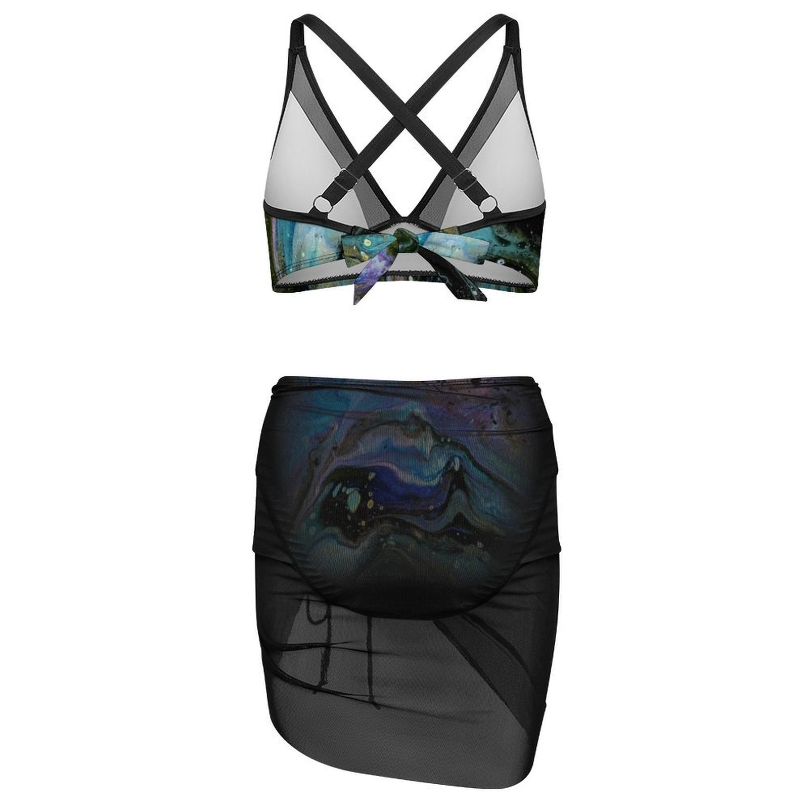 The Face - Design Women's Mesh Drawstring Skirt and Swimsuit Set