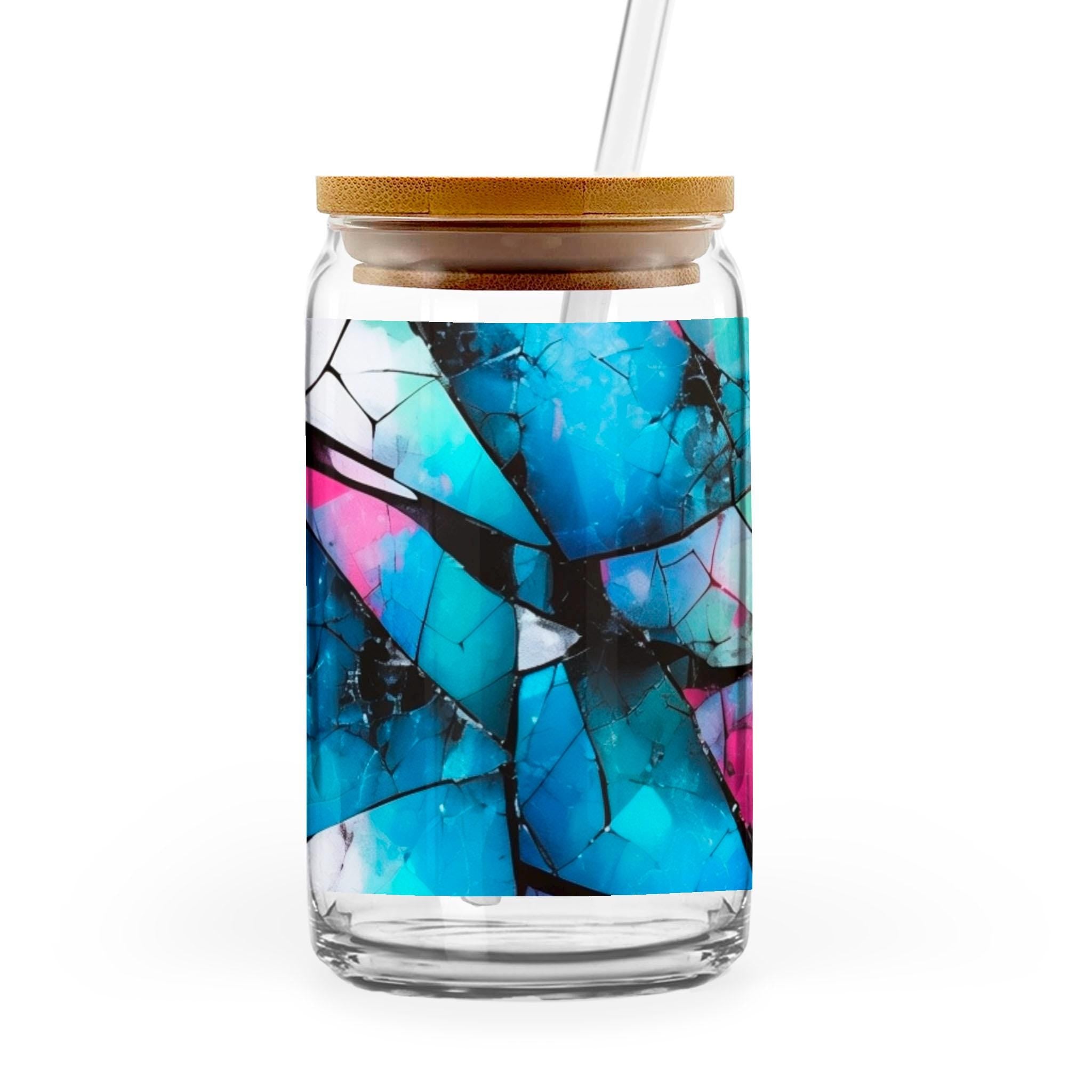 Mystical Mosaic - 16oz Glass Can with Bamboo Lid & Straw