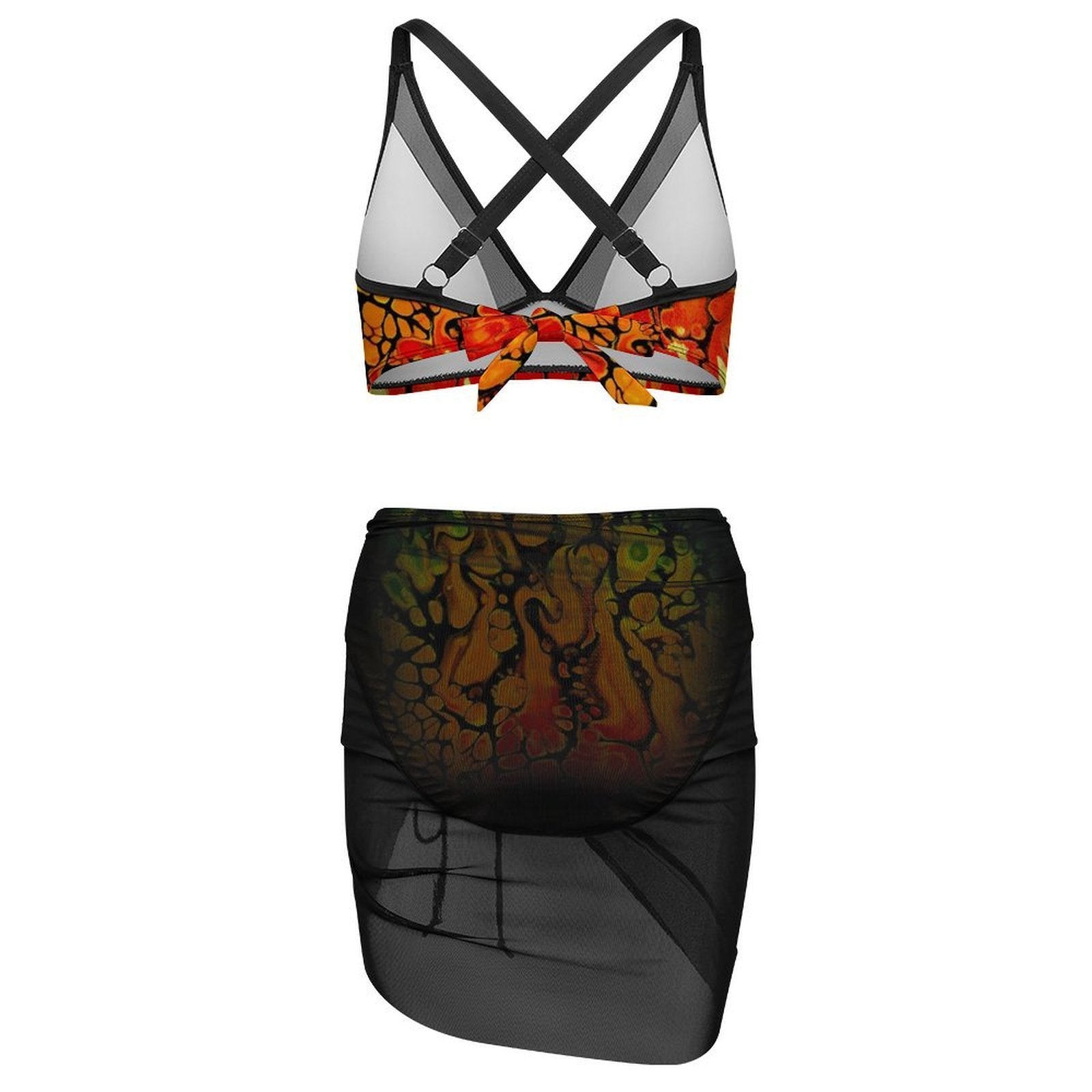 Fire - Design Women's Mesh Drawstring Skirt and Swimsuit Set
